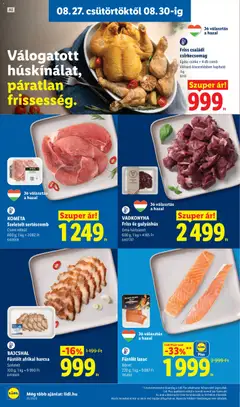 Füstölt lazac, Bőrrel, 220 g; 1 kg = 9 087 Ft - amely érvényes a következő dátumtól: 2026.08.27. | Oldal: 6 | Termékek: Gulyáshús, Lazac, Afrikai harcsa, Füstölt lazac