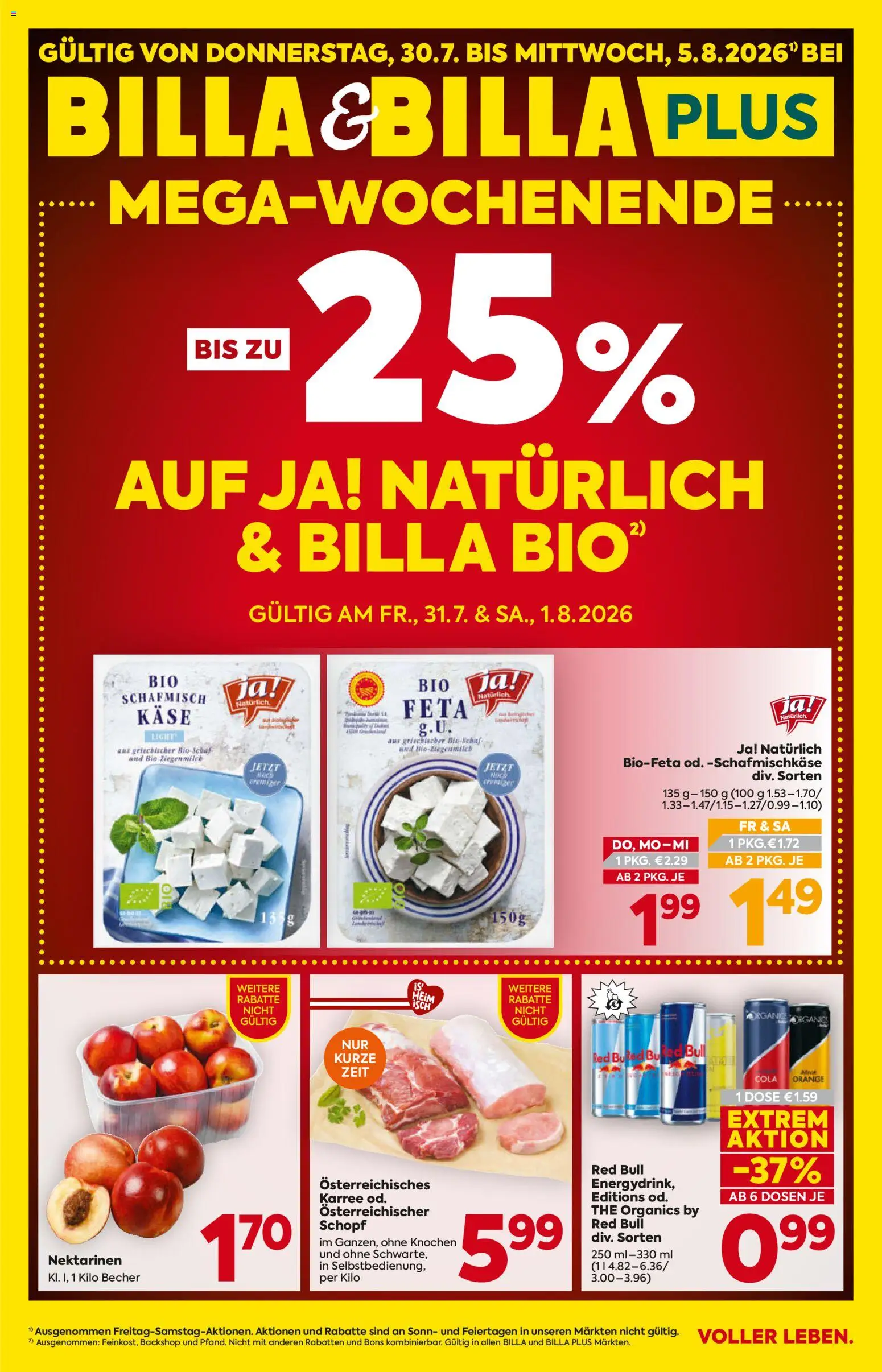 Billa AT akciós ujság - amely érvényes a következő dátumtól: 2026.07.30. | Oldal: 1 | Termékek: Red bull, Cola