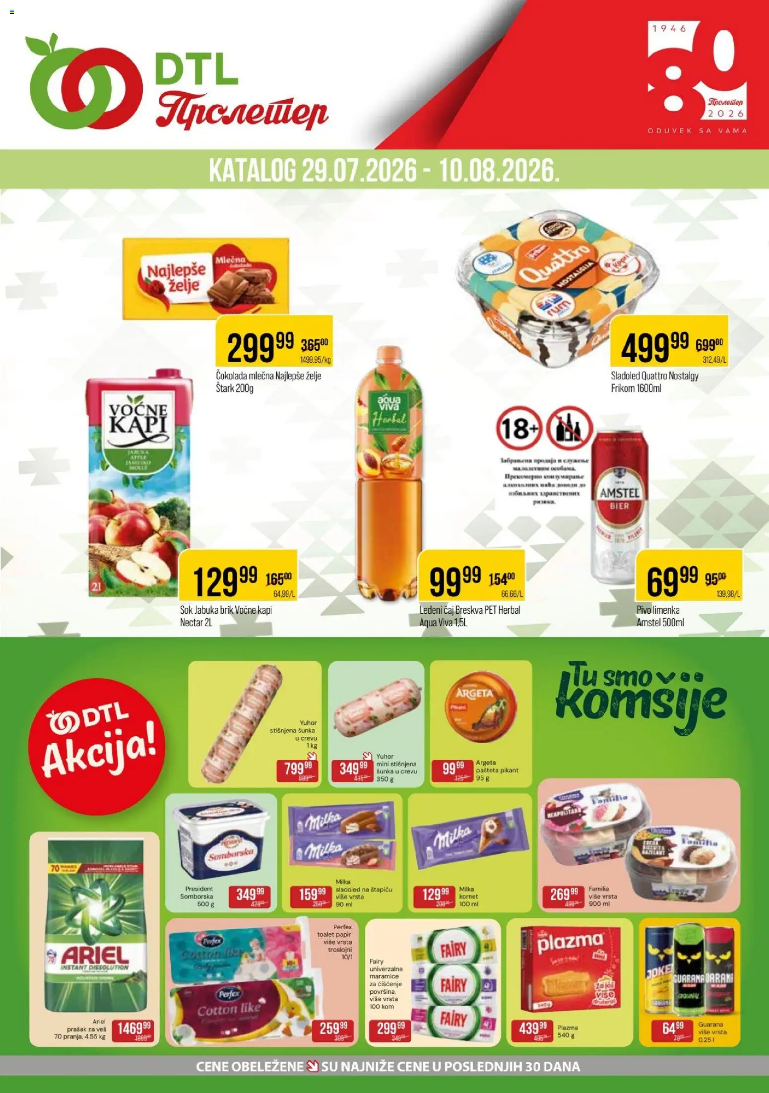 Metalac Proleter katalog - važi od 29.07.2026 | Strana: 1 | Proizvode: Milka, Amstel, Prašak za veš, Pašteta