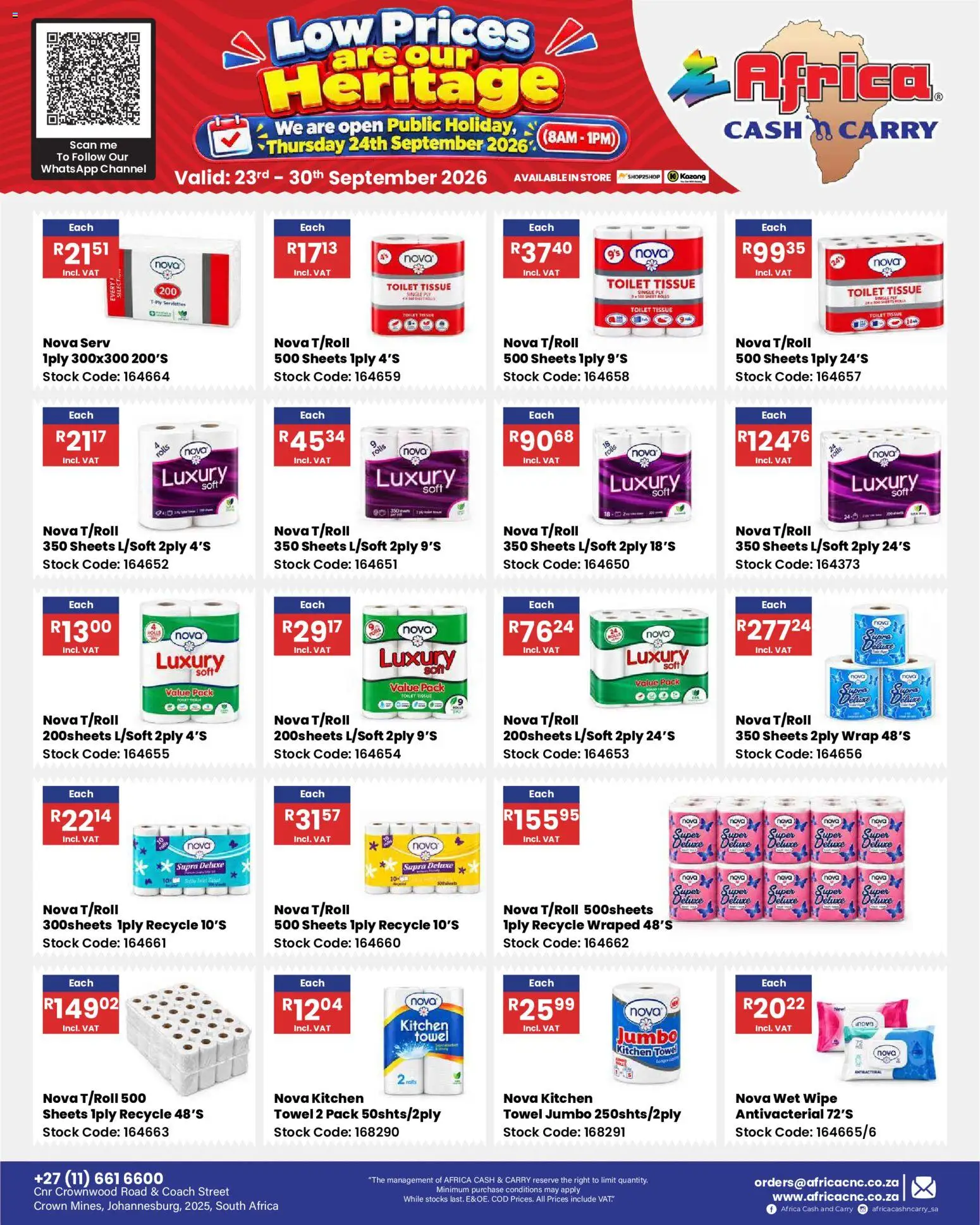 New Africa Cash & Carry catalogue – valid from 23/09/2026 | Page: 65 | Products: Toilet, Towel, Stock