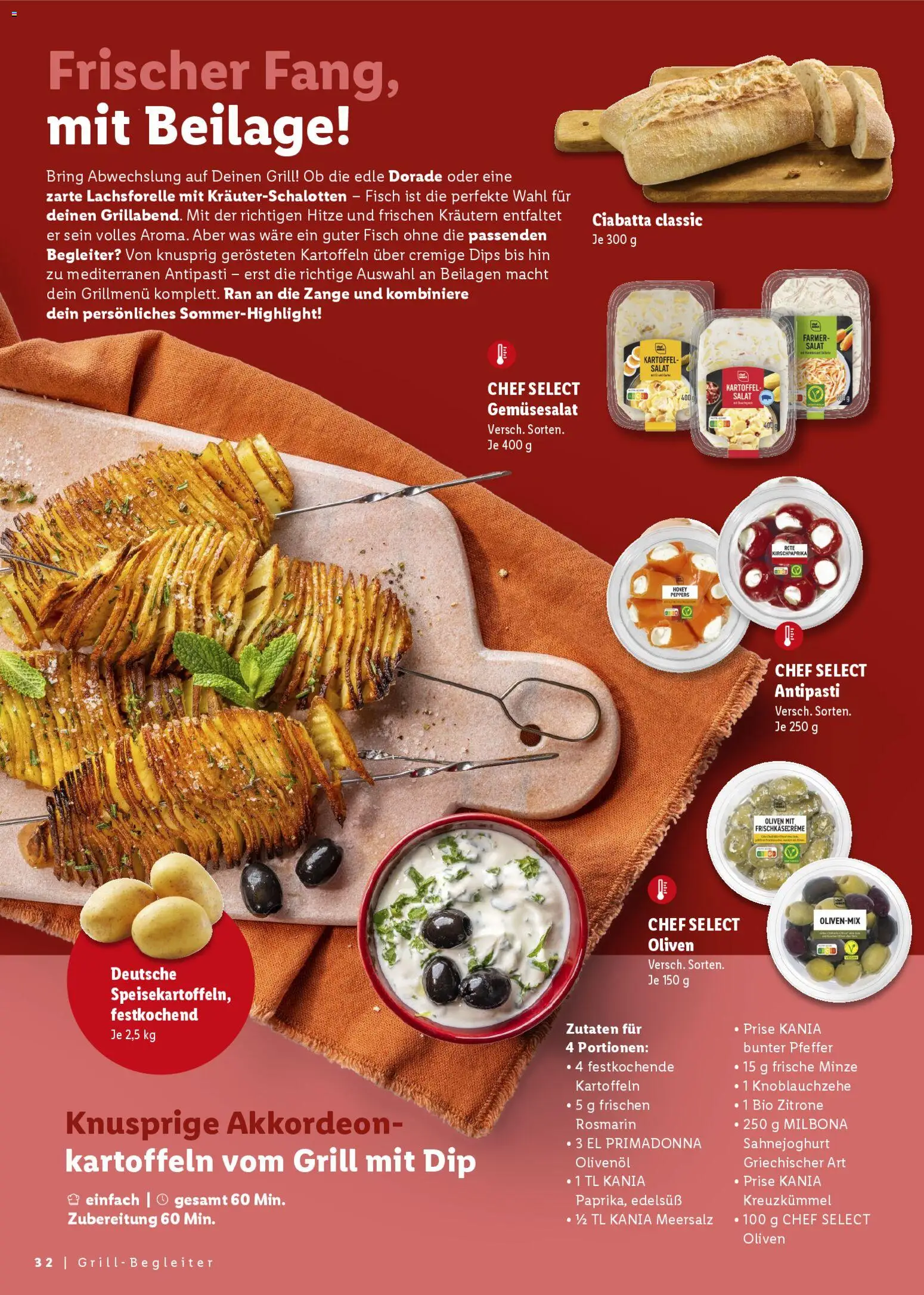 Lidl Německo leták - Grillen od 25.04.2026 | Strana: 32 | Produkty: Salát, Milbona, Ciabatta