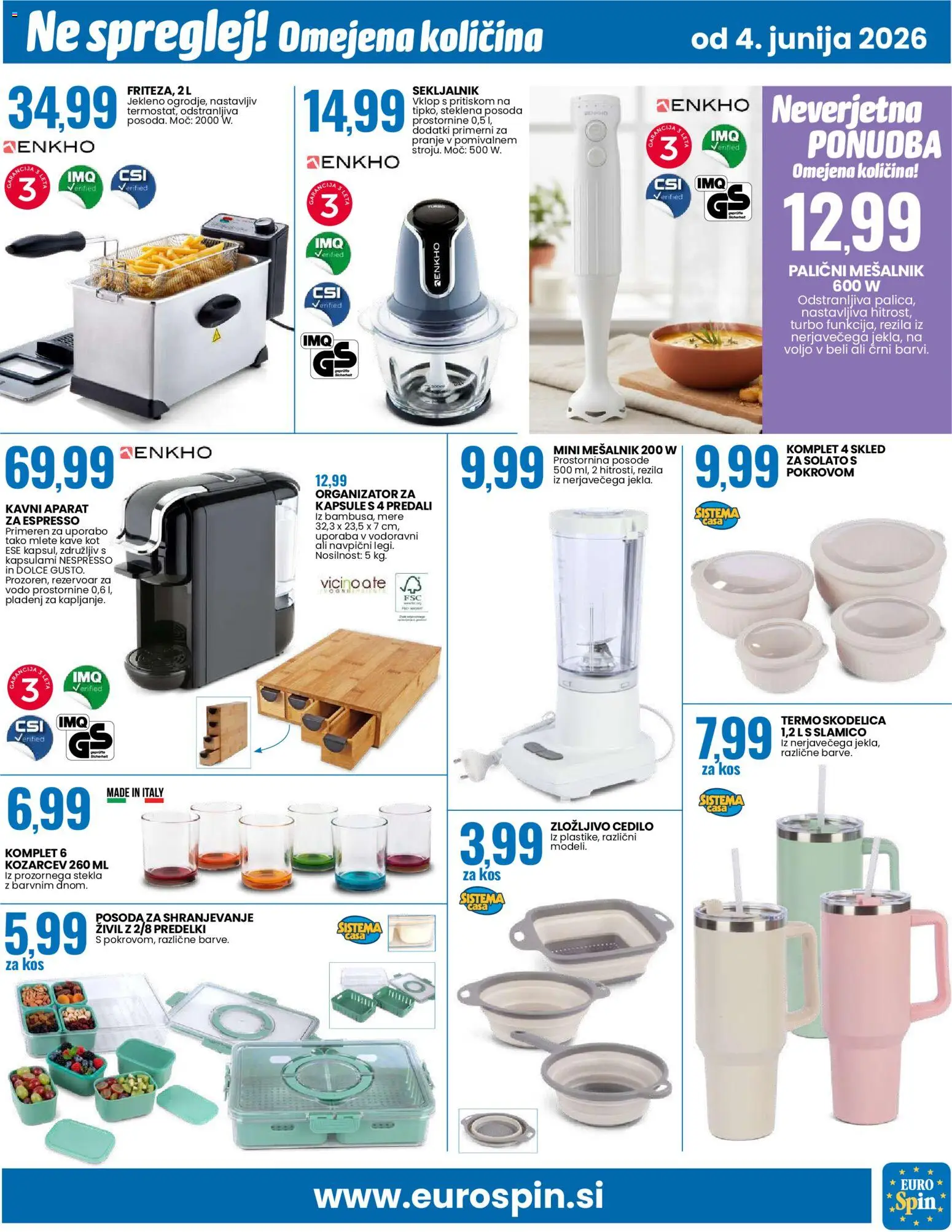 Novi Eurospin katalog ponudbe – veljaven od 04.06.2026 | Stran: 15 | Izdelki: Mesalnik, Skodelica, Kos