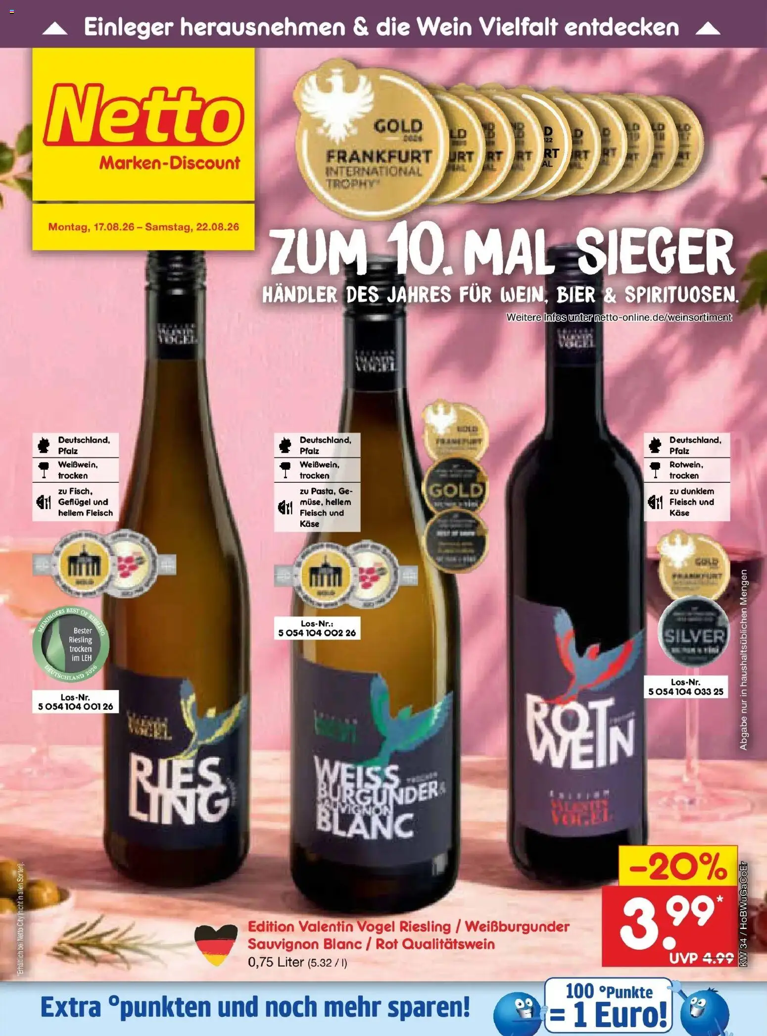 Netto Marken-Discount Prospekt Bitterfeld-Wolfen – gültig ab 17.08.2026 | Seite: 44 | Produkte: Käse, Bier, Wein, Fleisch