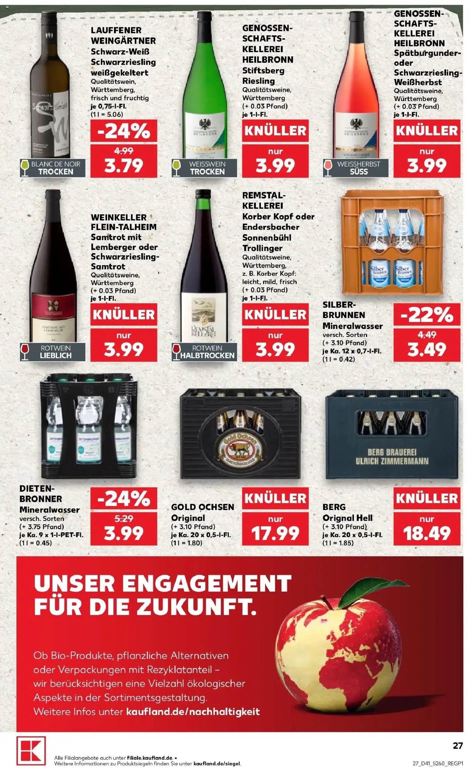 Prospekt Kaufland ab 08.10.2026 » Angebote Online zum Blättern | Seite: 27 | Produkte: Weißwein, Rotwein, Mineralwasser