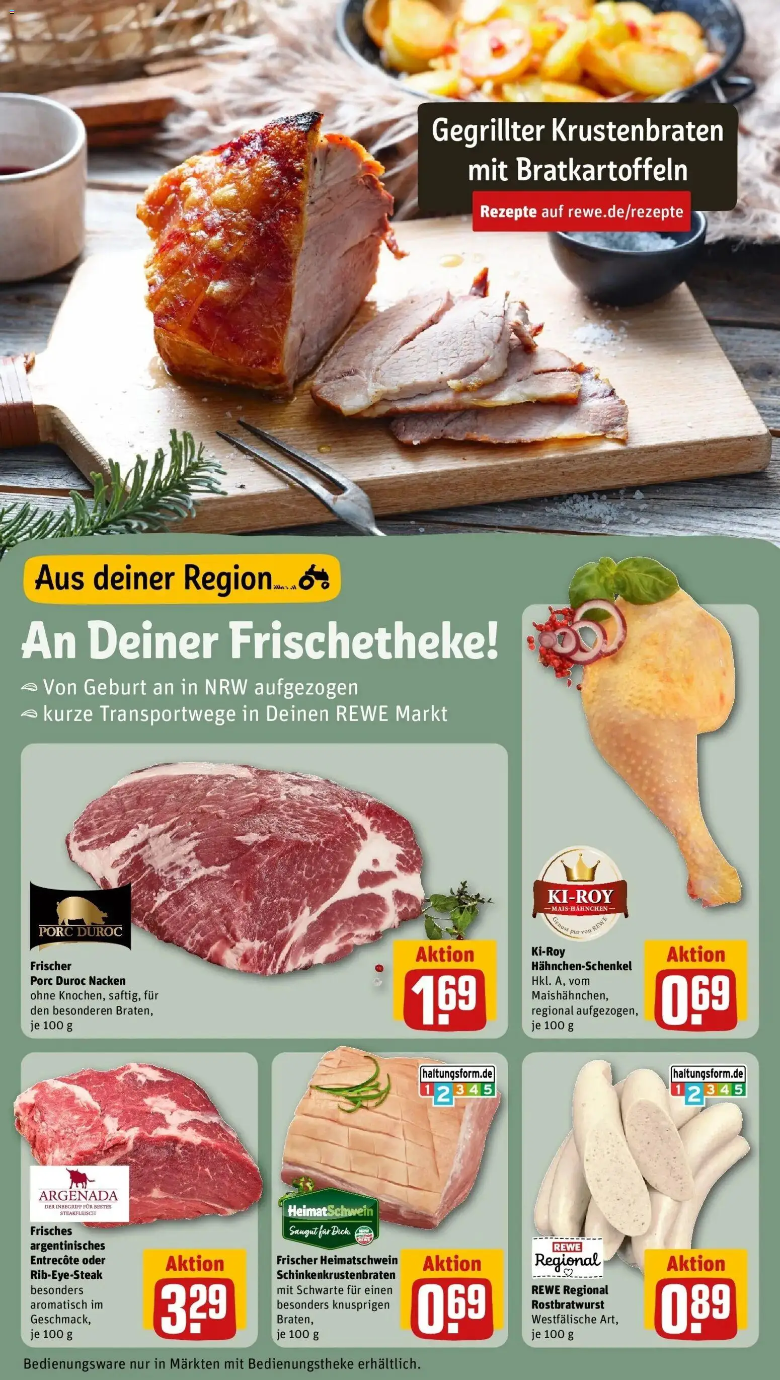 REWE Prospekt ab 28.09.2026 zum Blättern » Angebote | Seite: 14 | Produkte: Hahnchenschenkel, Krustenbraten, Entrecote