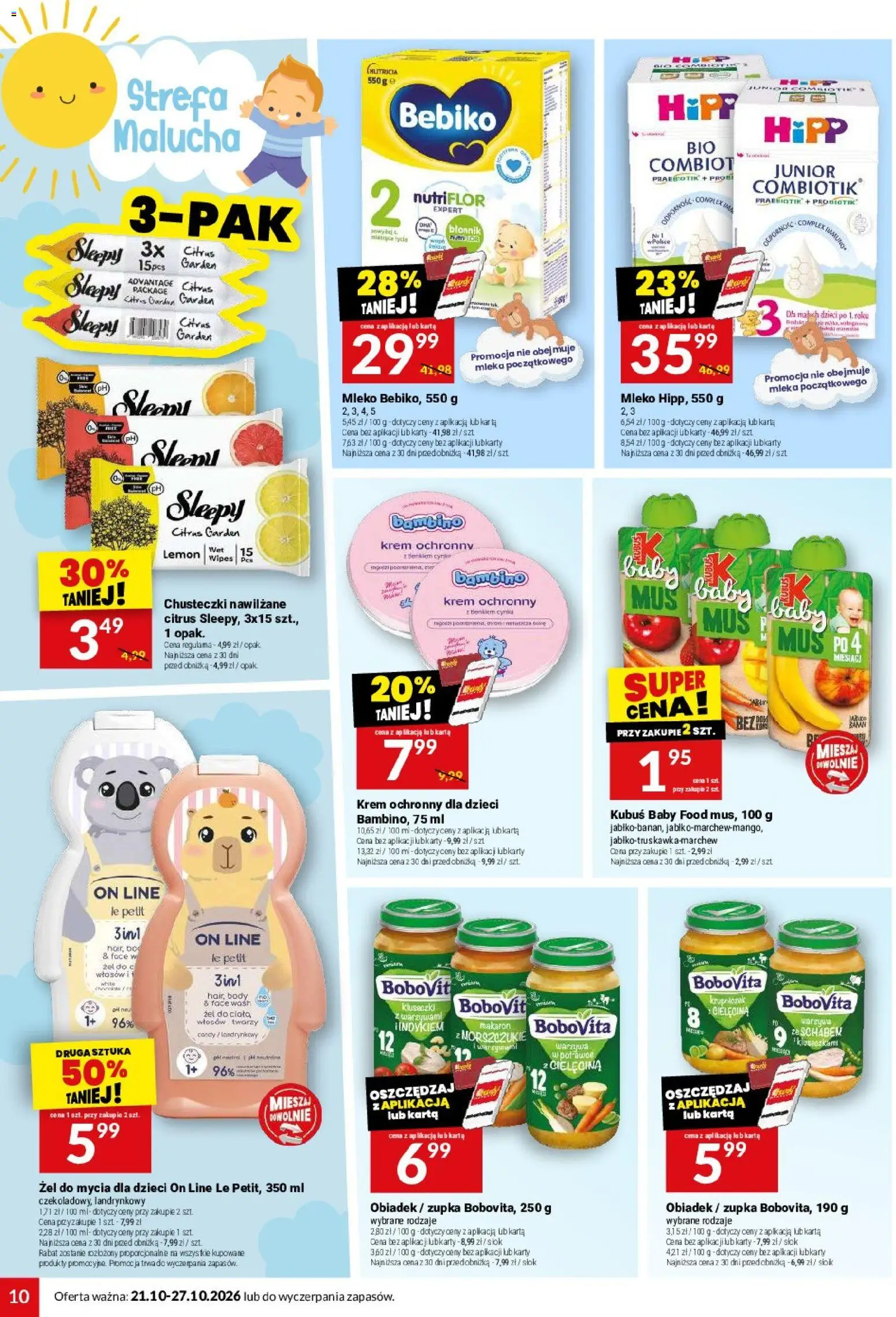 Twój Market gazetka od 21.10.2026 | Strona: 10 | Produkty: Chusteczki nawilżane, Bebiko, Makaron, Cielęcina