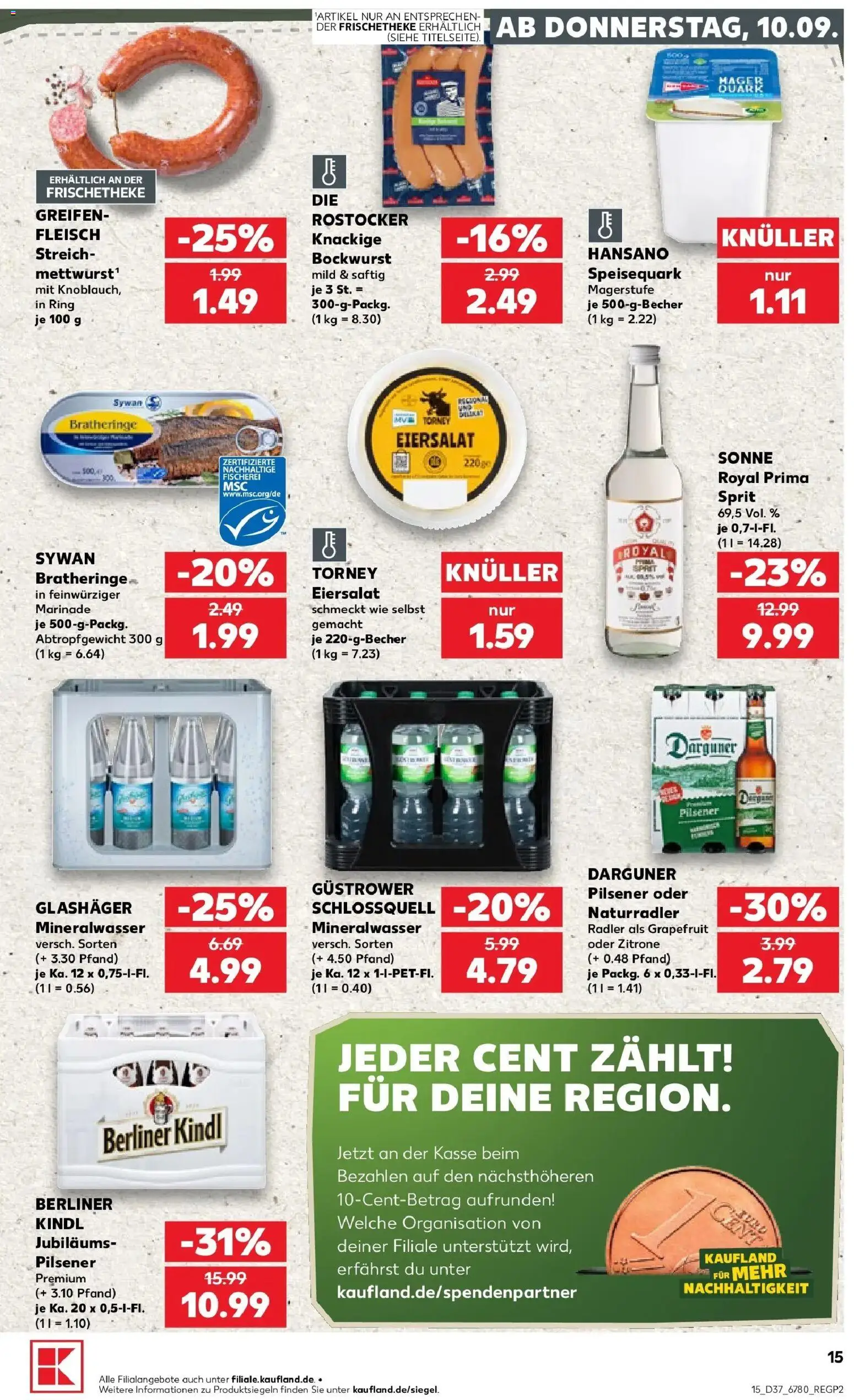 Prospekt Kaufland ab 10.09.2026 » Angebote Online zum Blättern | Seite: 15 | Produkte: Bockwurst, Mineralwasser, Radler, Zitrone