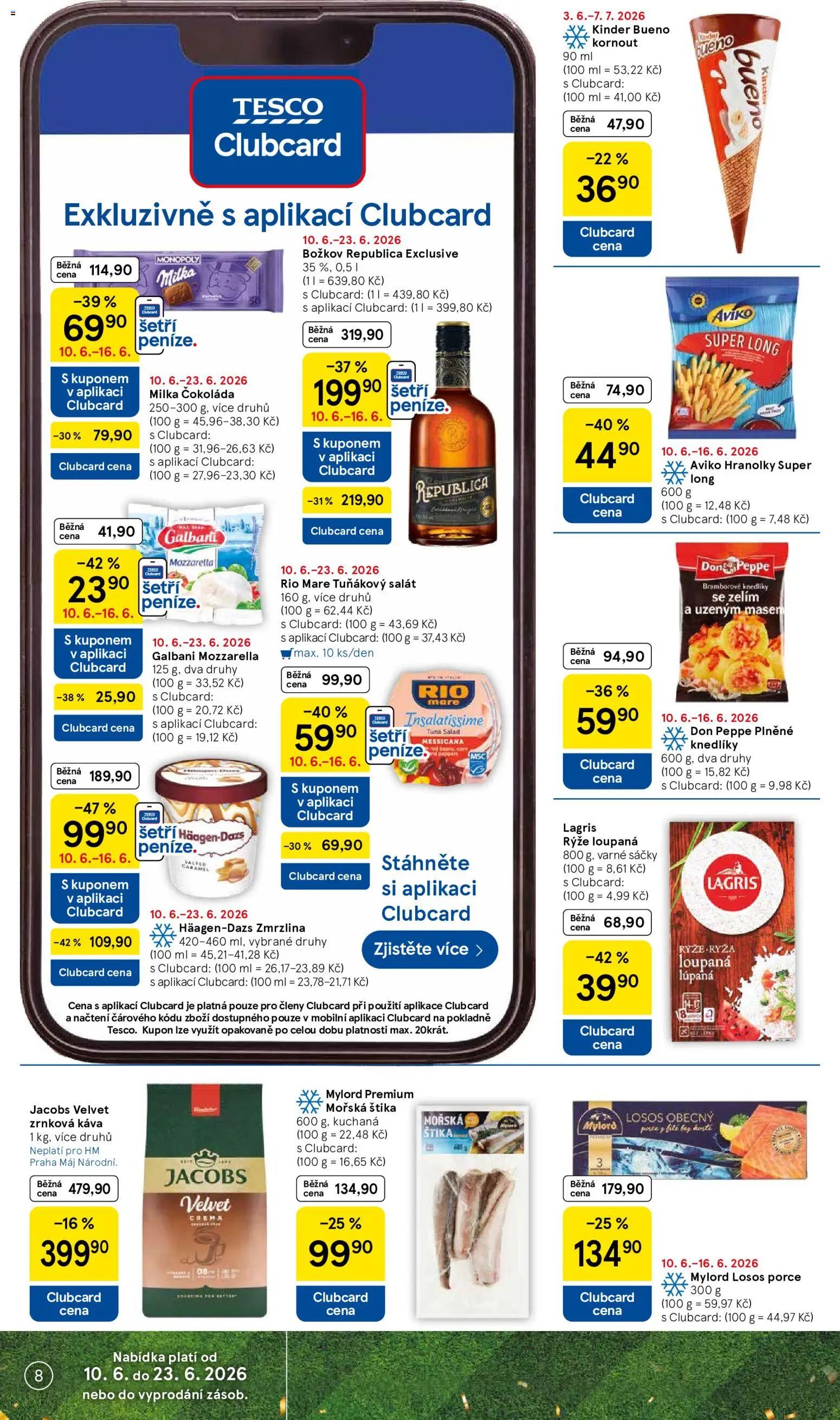 Tesco leták - Hypermarket od 10.06.2026 | Strana: 8 | Produkty: Božkov Republica, Salát, Crema, Zrnková káva