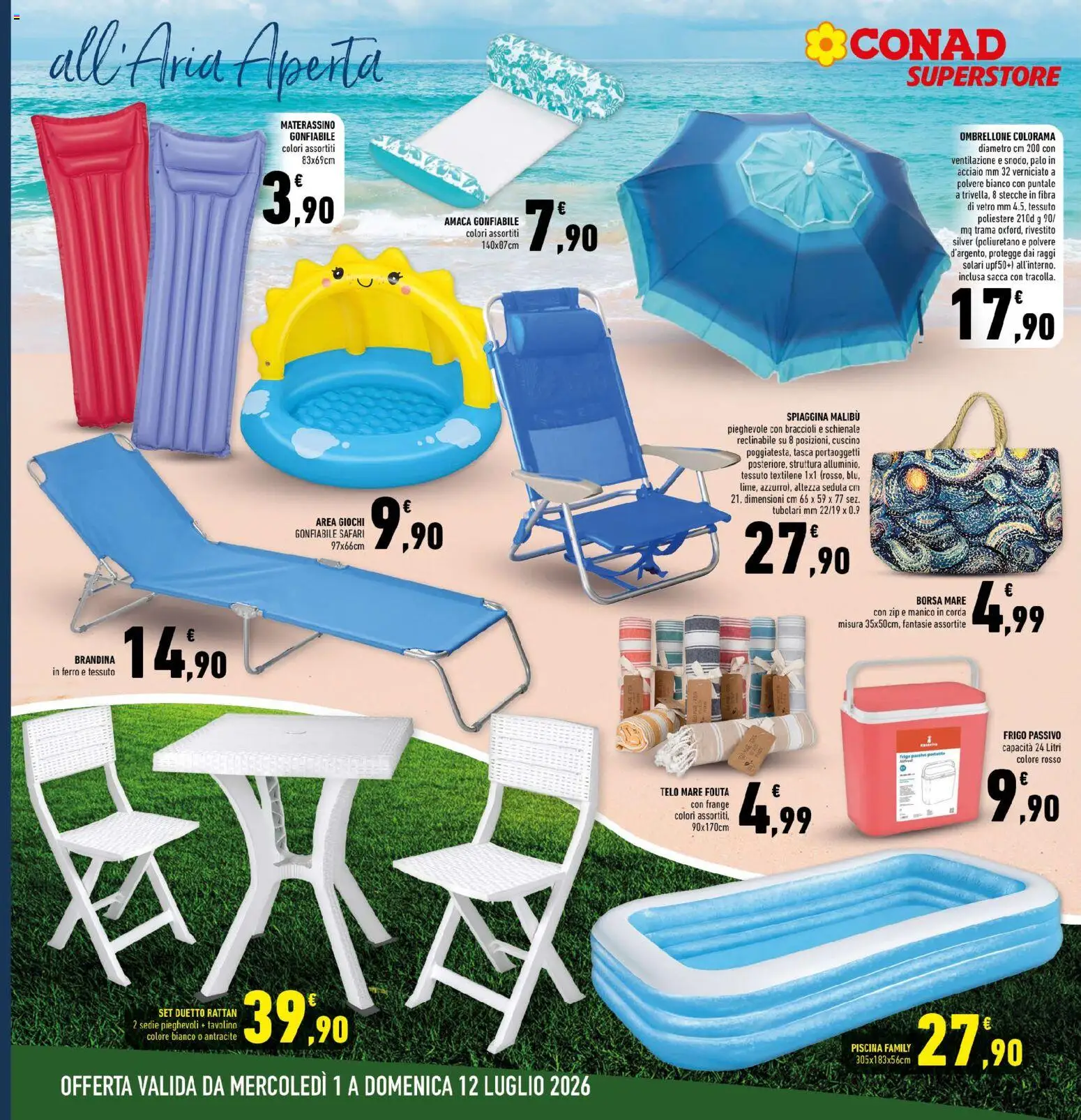 Volantino Conad del 01/07/2026 | Pagina: 26 | Prodotti: Ombrellone, Braccioli, Amaca, Piscina