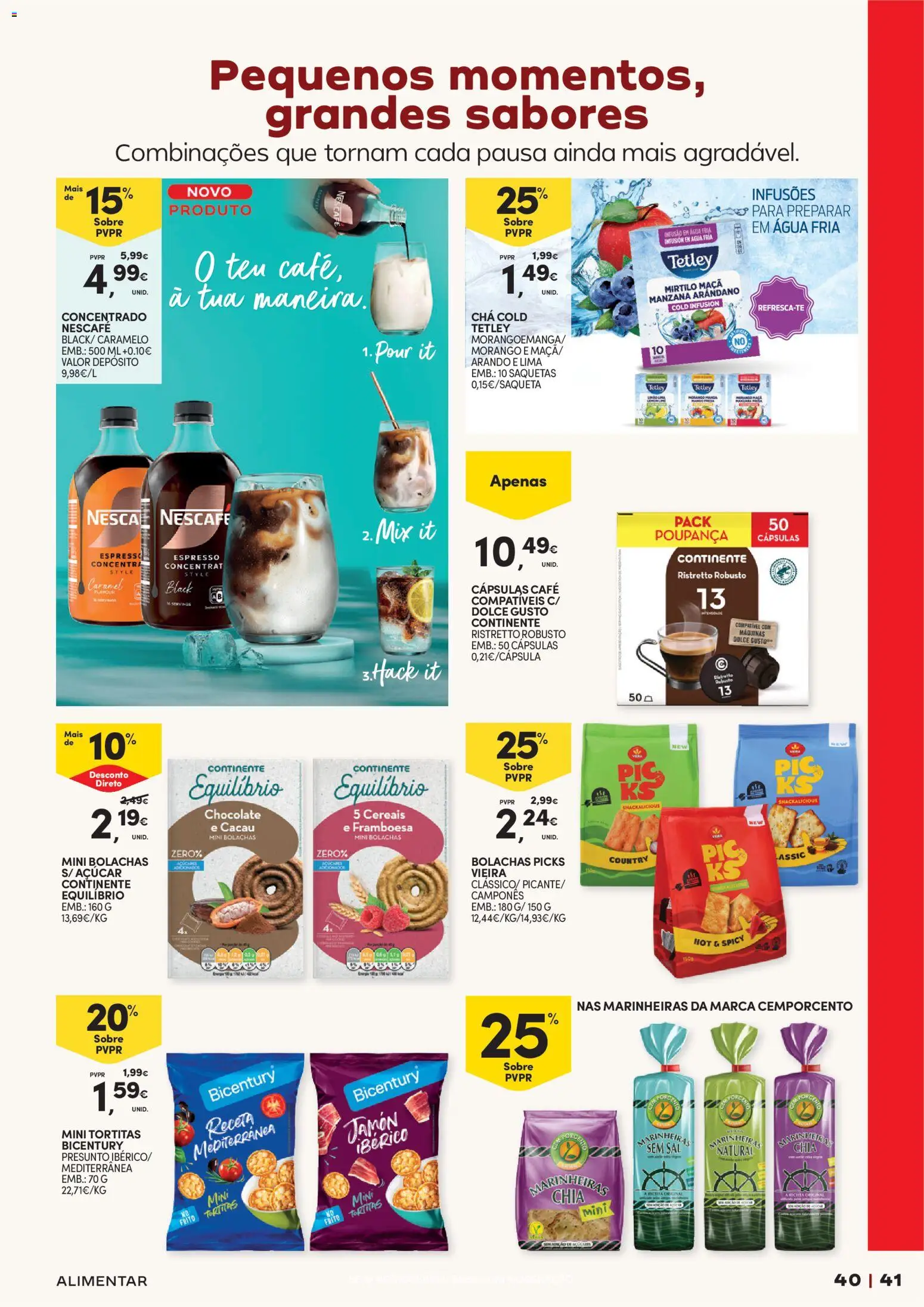 Continente - Férias de Verão  Abre espaço para a distração │ válido de 23/06/2026 | Página: 41 | Produtos: Cápsulas café, Chocolate, Chá, Açúcar