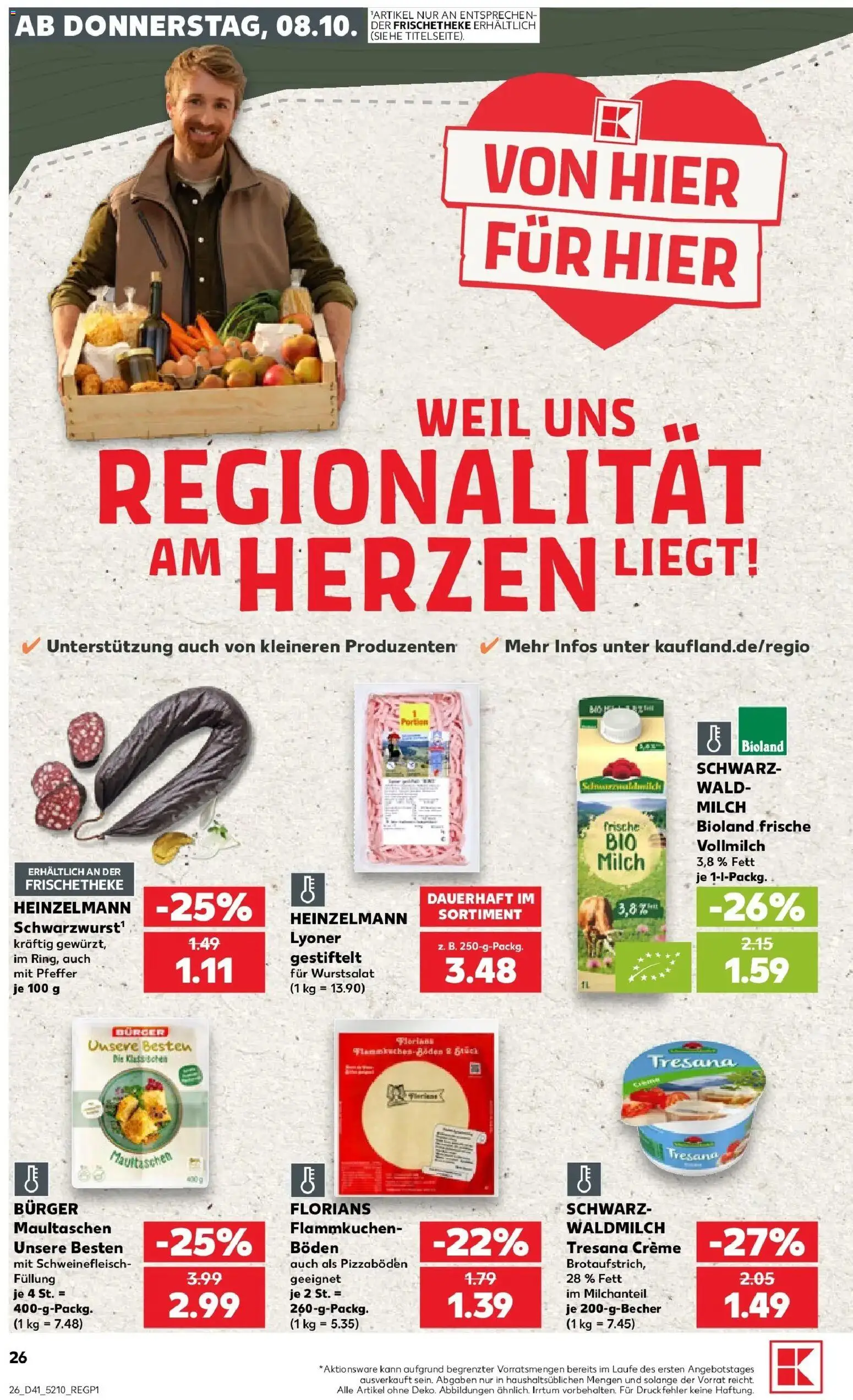Prospekt Kaufland ab 08.10.2026 » Angebote Online zum Blättern | Seite: 26 | Produkte: Burger, Creme, Schweinefleisch, Maultaschen