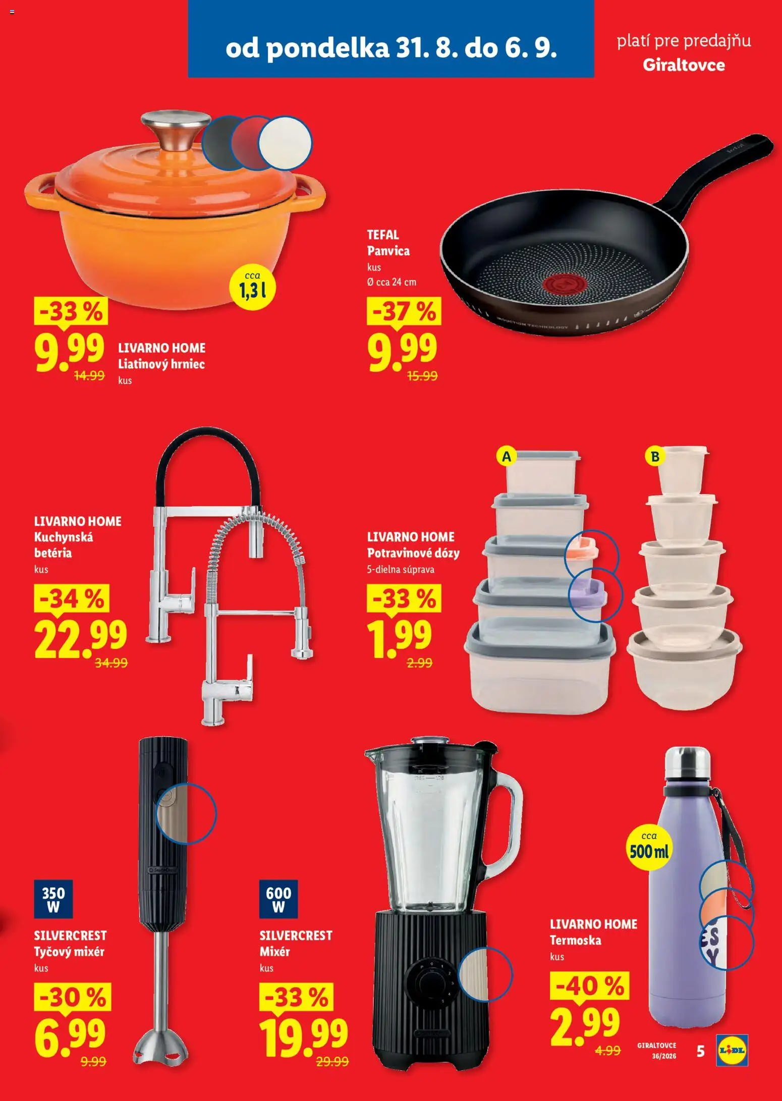 Nové Lidl akcie – leták je platný od 31.08.2026 | Strana: 5 | Produkty: Mixér, Tyčový mixér, Panvica