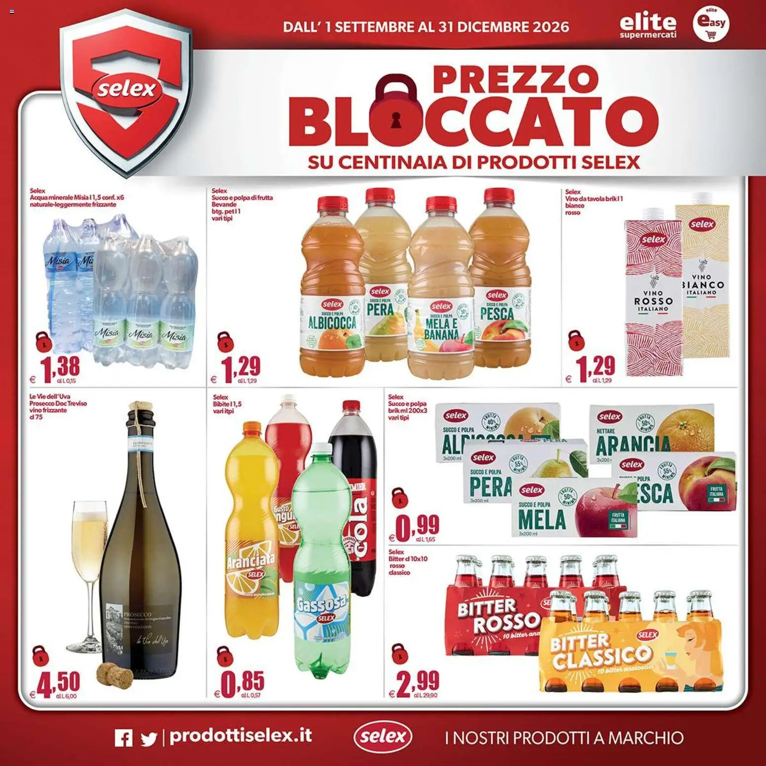 Volantino Elite Supermercati del 01/09/2026 | Pagina: 4 | Prodotti: Prosecco, Acqua, Vino, Acqua minerale