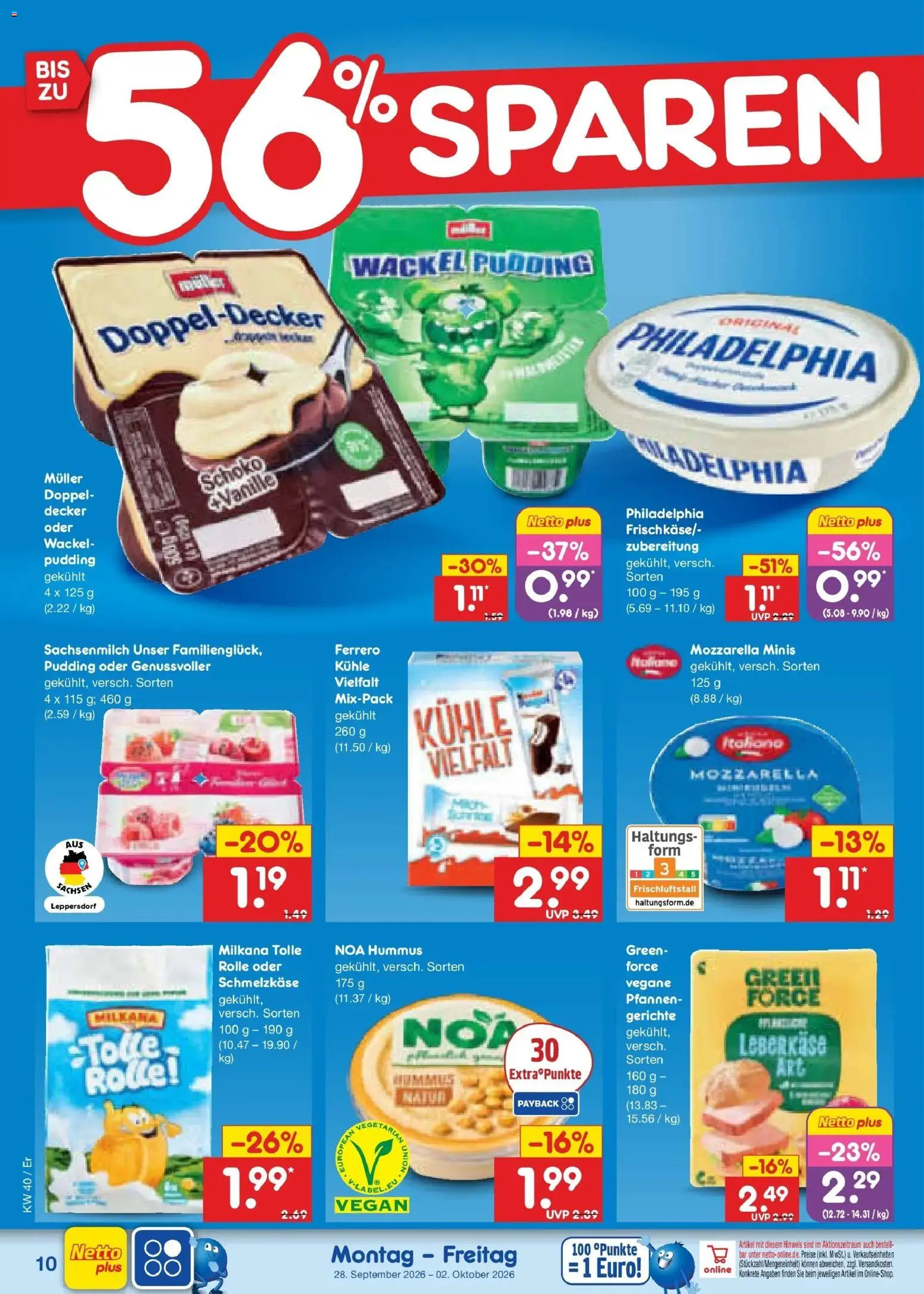 Netto Marken-Discount Prospekt Nordhausen – gültig ab 28.09.2026 | Seite: 14 | Produkte: Milkana, Mozzarella, Pudding, Hummus