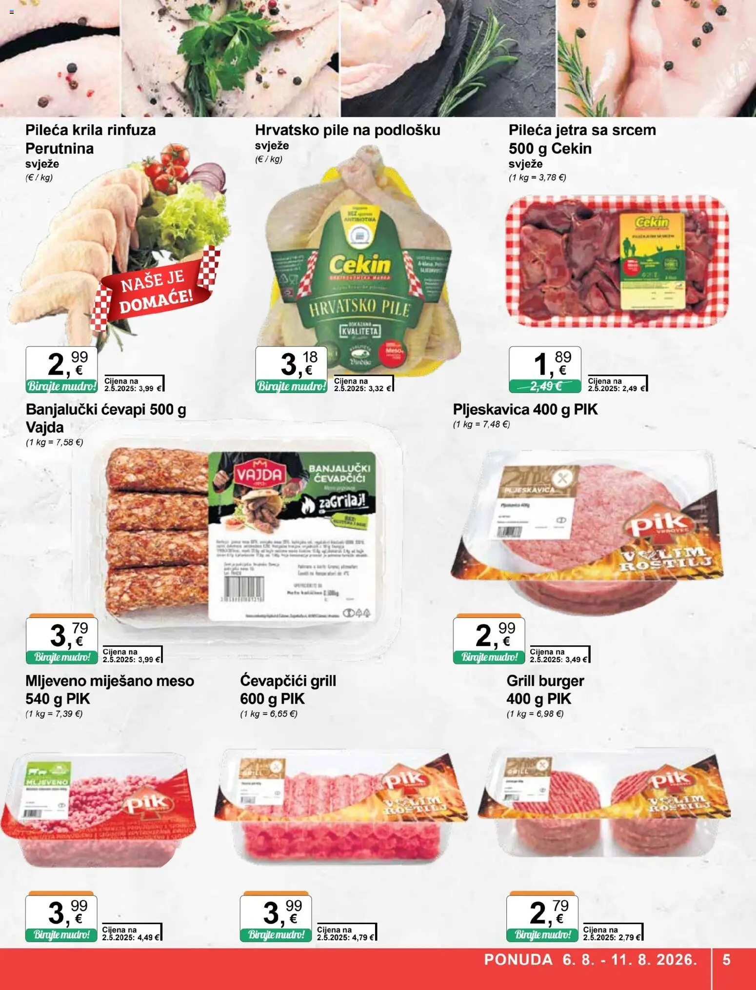 KTC katalog | vrijedi od 06.08.2026 | Stranica: 5 | Proizvodi: Pileća krila, Meso, Ćevapčići