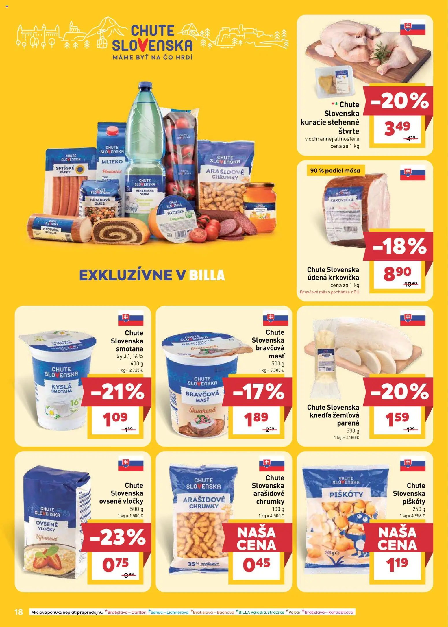 Nové Billa akcie – leták je platný od 15.04.2026 | Strana: 18 | Produkty: Smotana, Bravčové mäso, Vločky, Minerálna voda