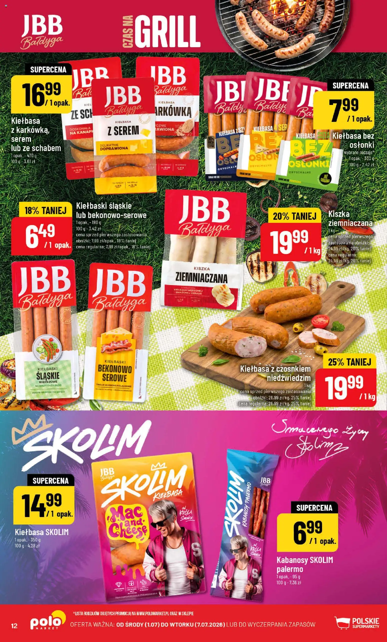 POLOmarket gazetka od 01.07.2026 | Strona: 12 | Produkty: Kiszka ziemniaczana, Grill, Kabanosy, Ser