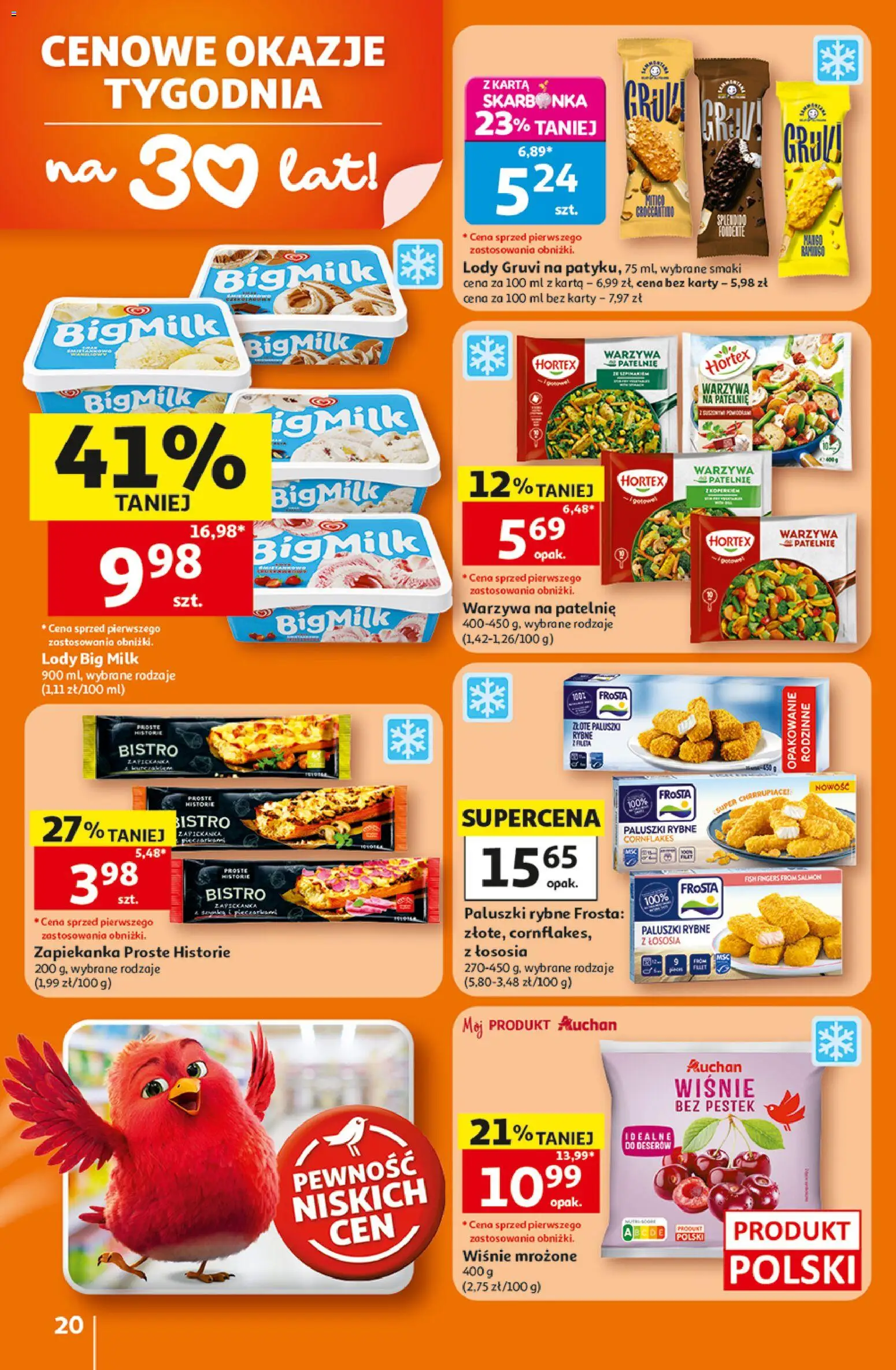 Auchan gazetka - 30 Lat Hipermarket od 16.07.2026 | Strona: 20 | Produkty: Zapiekanka, Warzywa na patelnie, Paluszki rybne, Paluszki