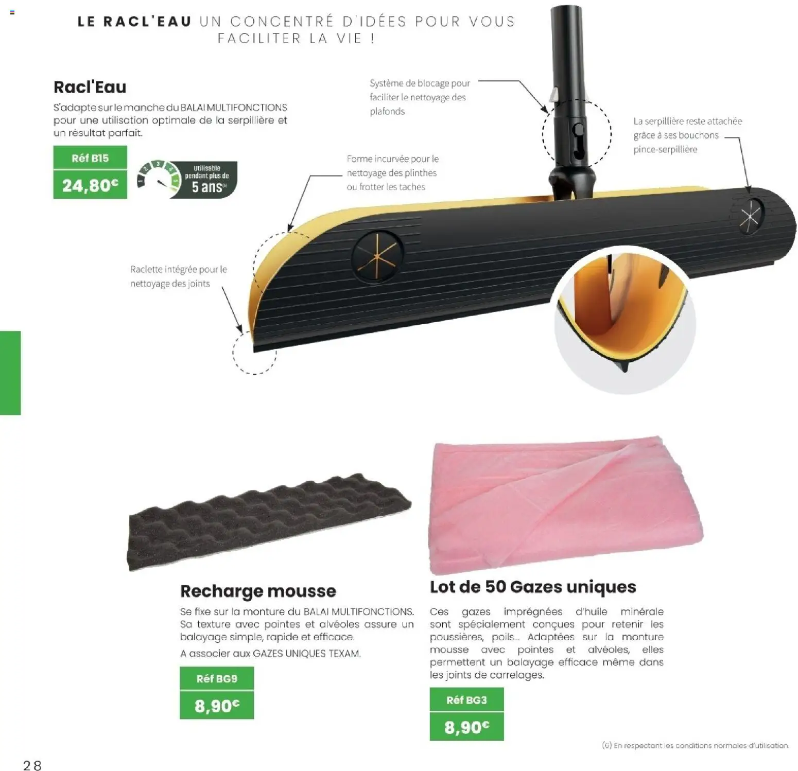 {H1} | Page: 28 | Produits: Mousse, Raclette, Balai