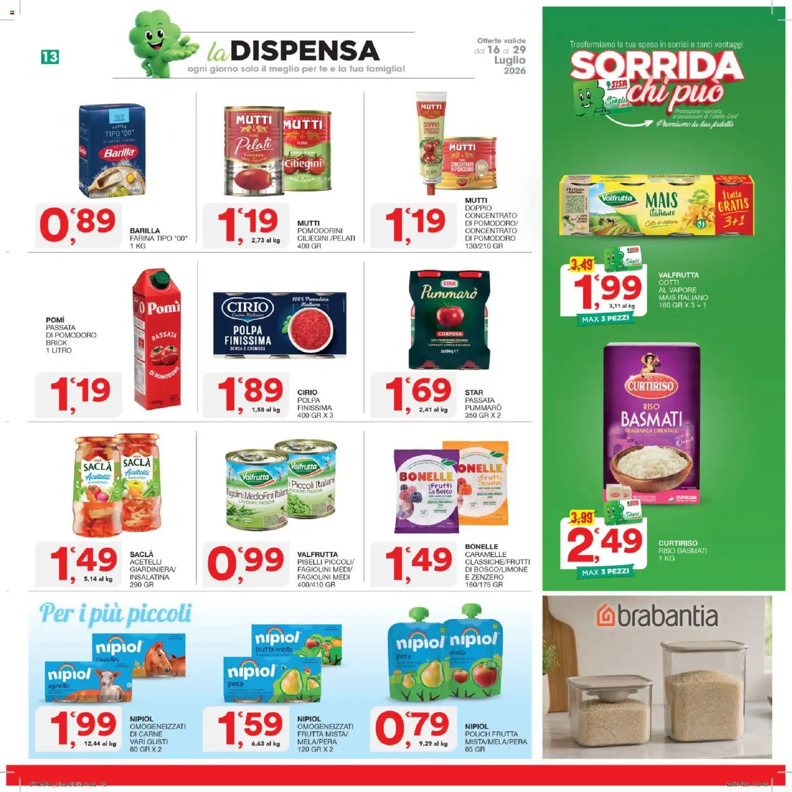Volantino SISA del 16/07/2026 | Pagina: 13 | Prodotti: Pomodorini, Pera, Mutti, Fagiolini