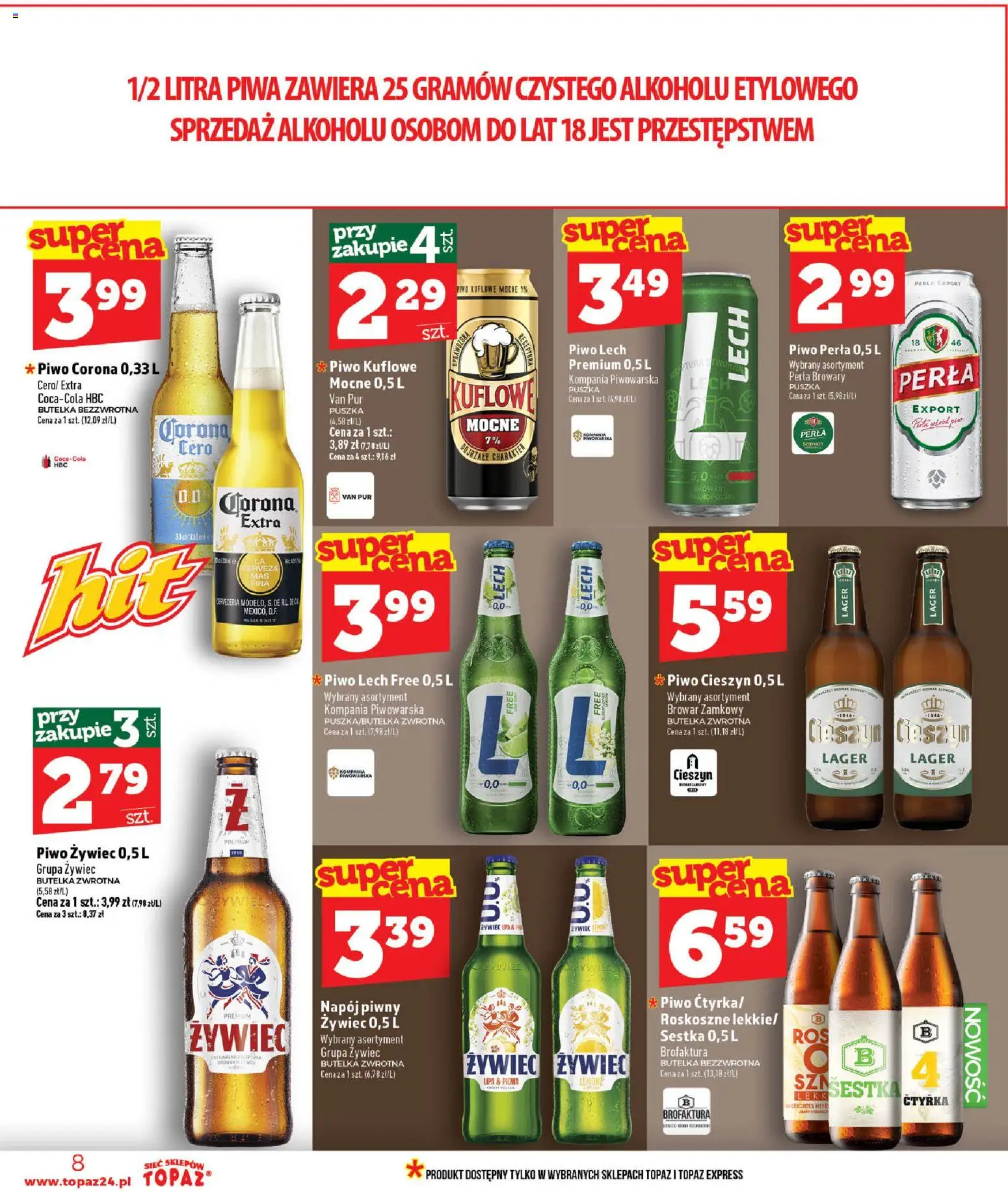 Topaz gazetka od 16.07.2026 | Strona: 8 | Produkty: Piwo Corona, Piwo perła, Piwo, Perła Export