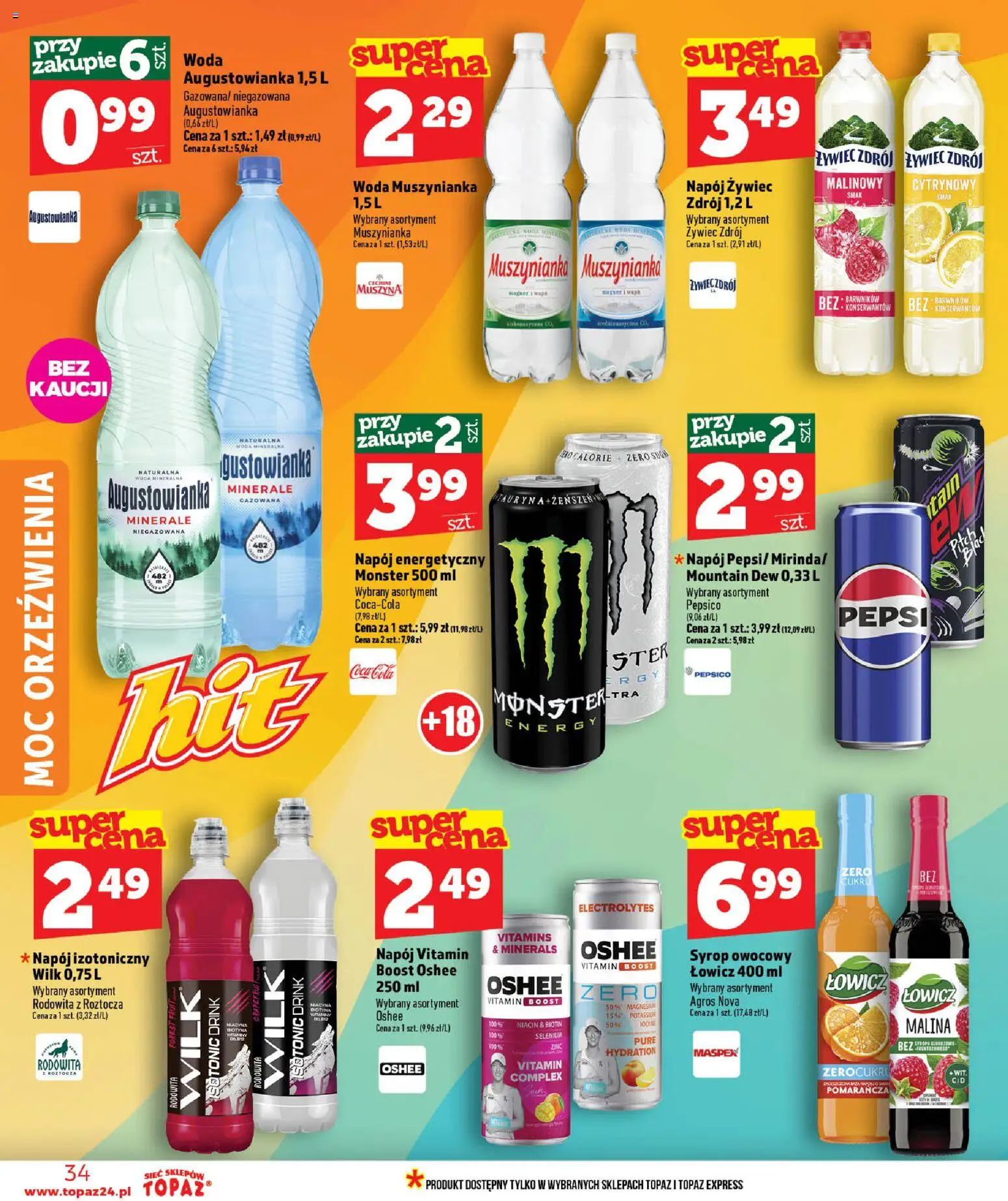 Topaz gazetka od 25.06.2026 | Strona: 34 | Produkty: Syrop, Muszynianka, Coca cola, Woda