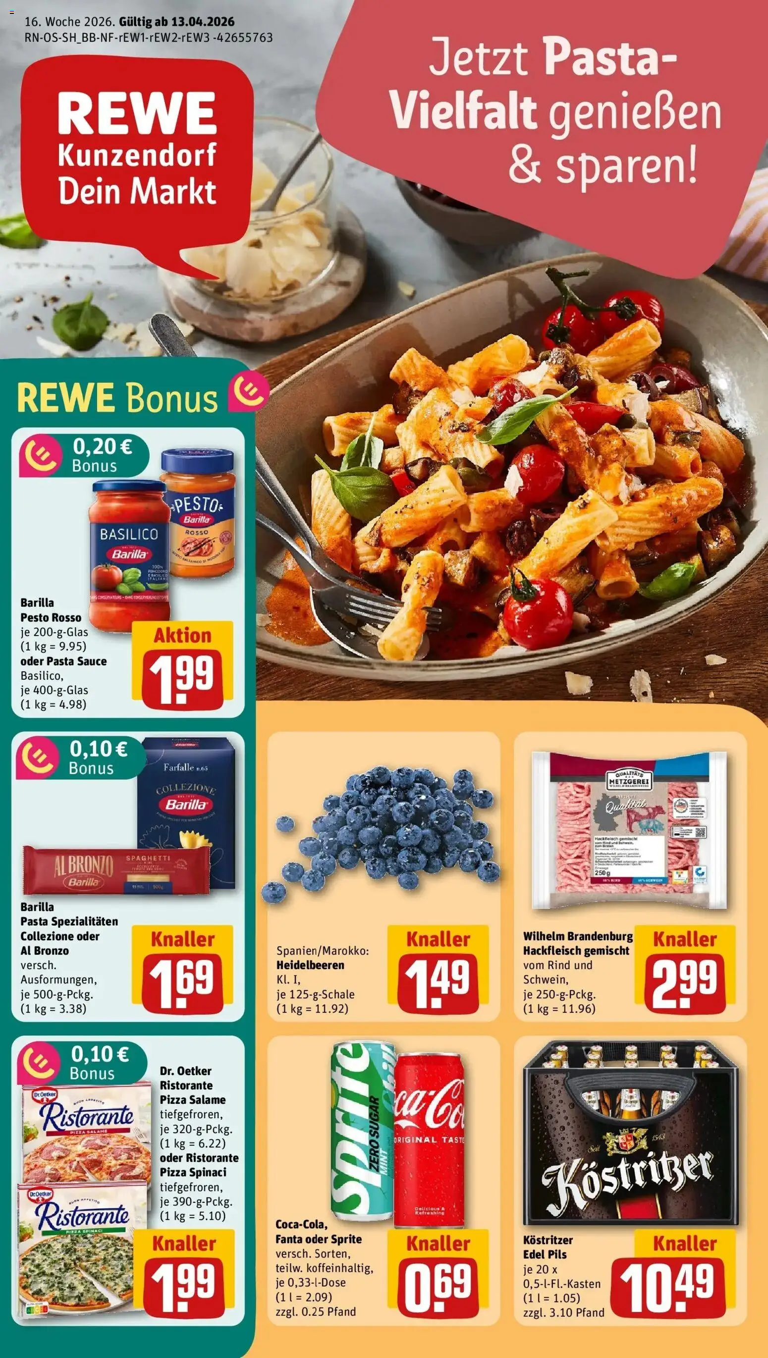 Rewe Prospekt Lichtenstein / Sachsen	 – gültig ab 12.04.2026 | Seite: 1 | Produkte: Barilla, Pasta, Pizza, Hackfleisch