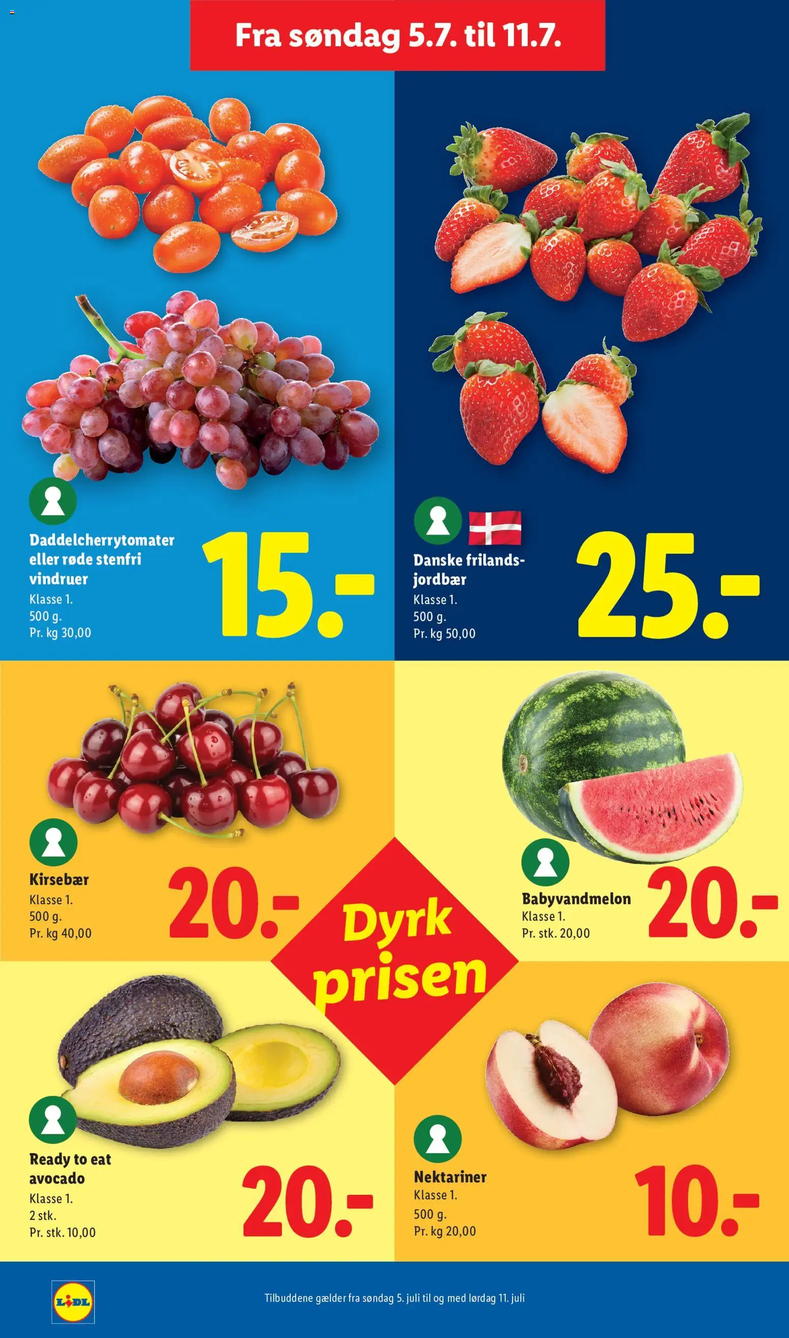 Lidl tilbudsavis – gyldig fra 05/07/2026 | Side: 19 | Produkter: Jordbær, Kirsebær, Vindruer, Nektariner