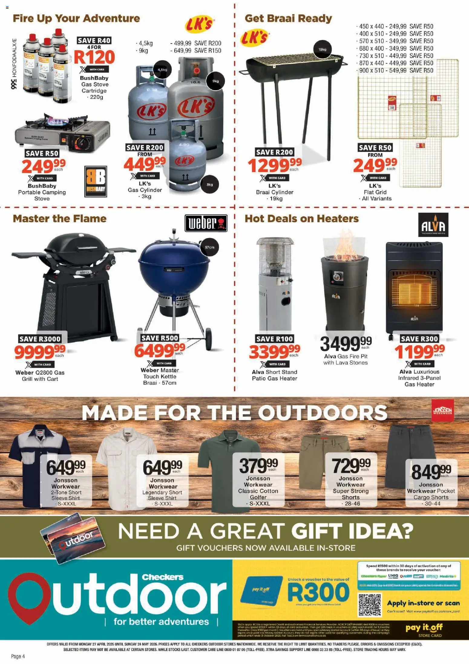 New Checkers catalogue – valid from 27.04.2026 | Page: 4 | Products: Shirt, Shorts, Stove, Grill
