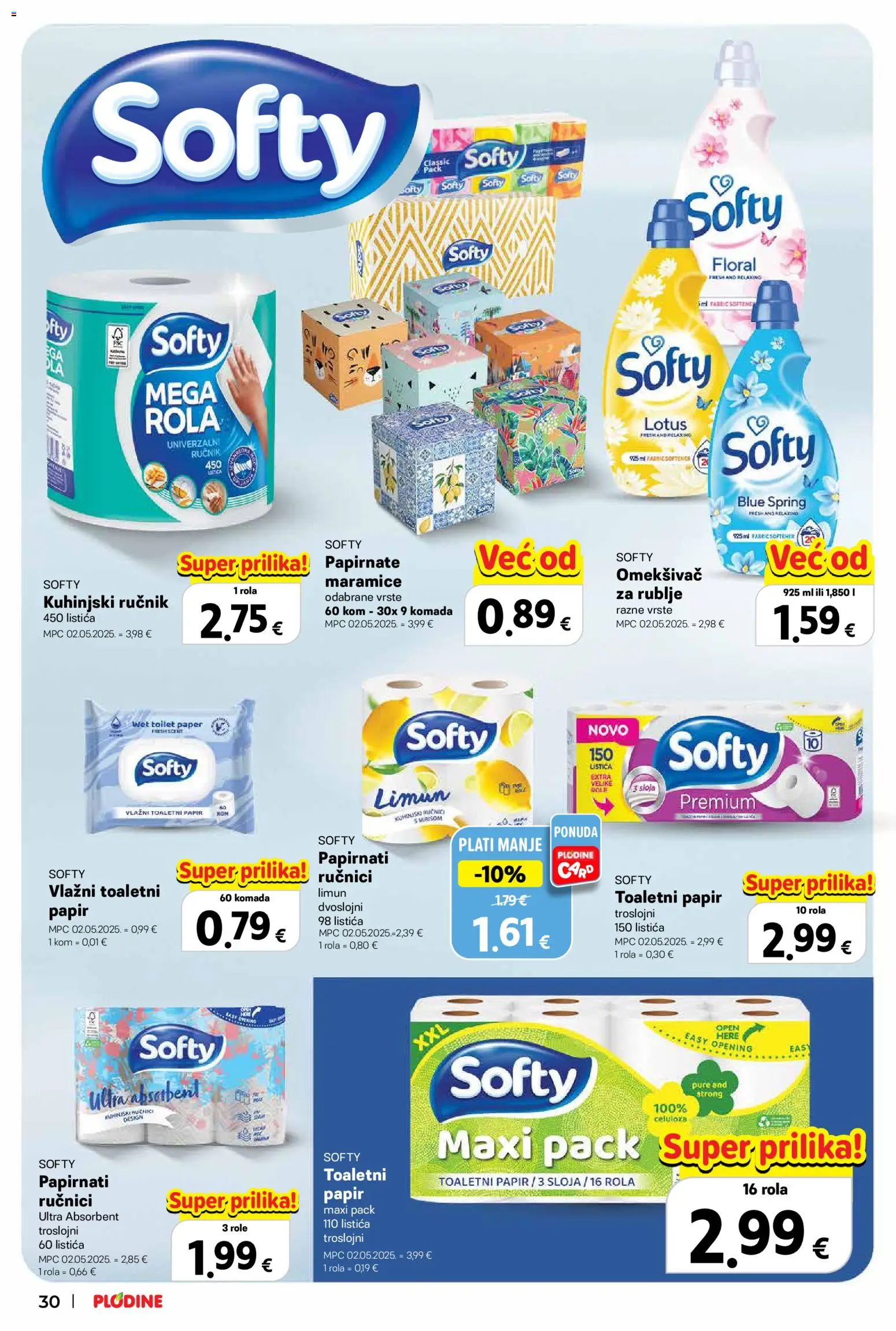 Plodine katalog | vrijedi od 22.10.2026 | Stranica: 30 | Proizvodi: Papirnate maramice, Papirnati ručnici, Toaletni papir, Limun