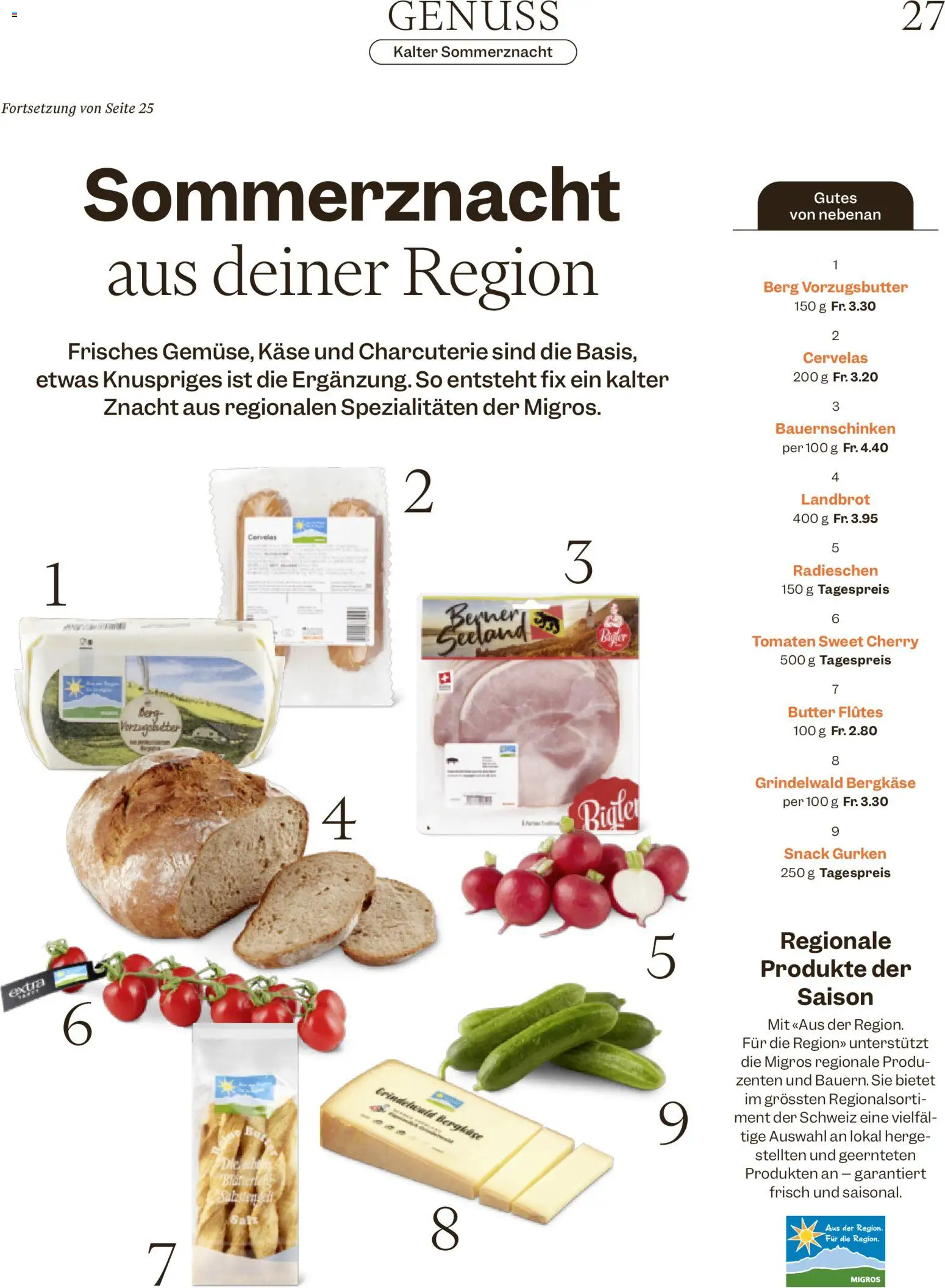 Migros aktionen Magazin – gültig ab 01.07.2026 | Seite: 27 | Produkte: Butter, Käse, Tomaten, Gurken