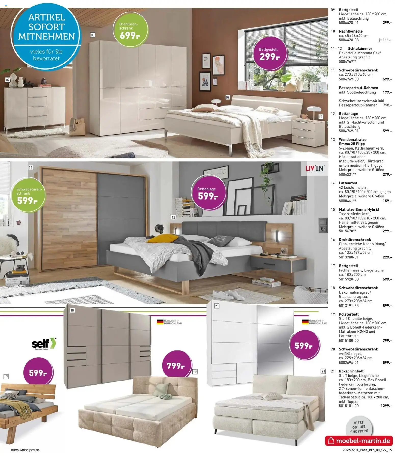 Möbel Martin Aktueller Prospekt (ab 01.09.2026) zum Blättern | Seite: 19 | Produkte: Lattenrost, Drehtürenschrank, Topper, Schrank