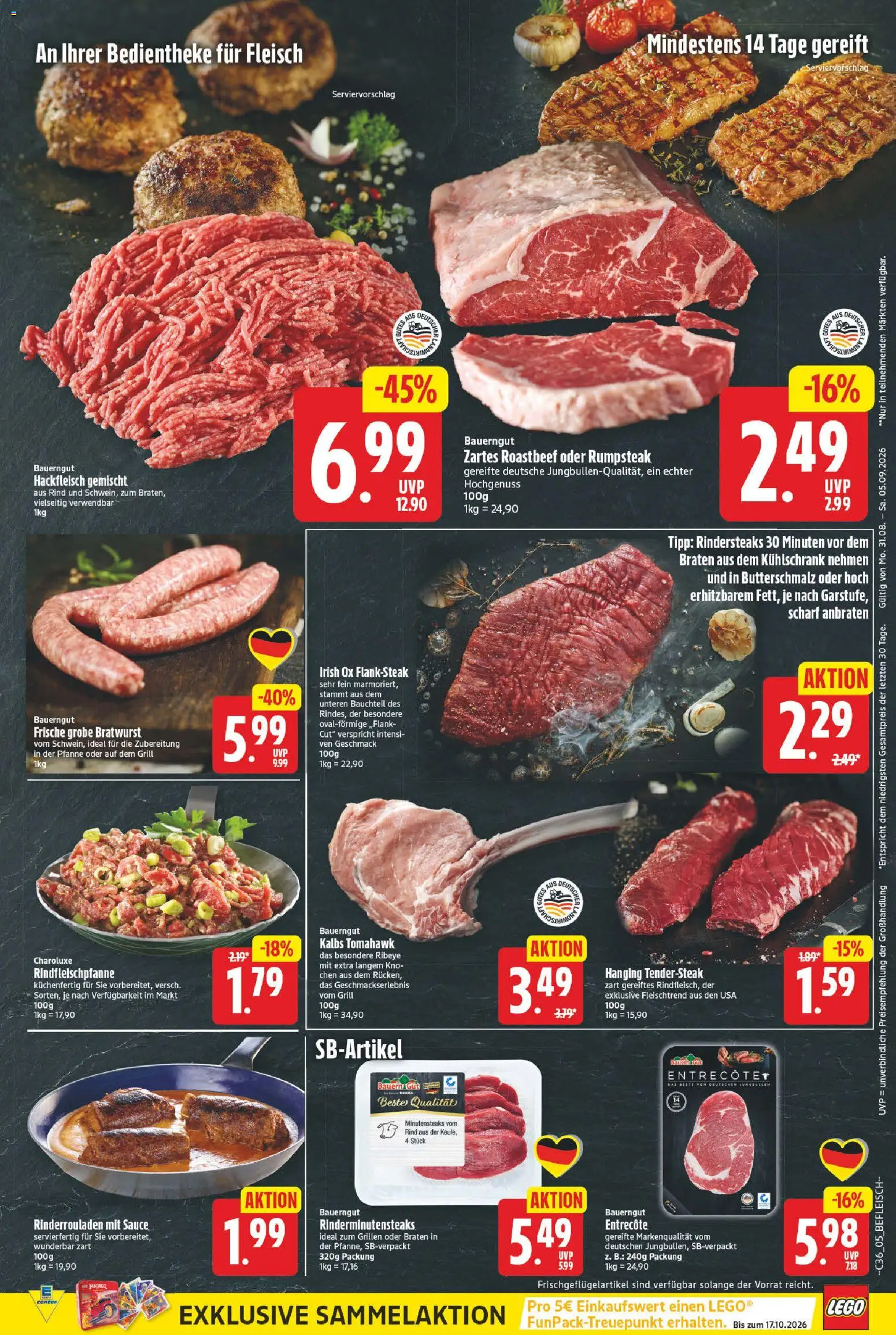 E center Prospekt – gültig ab 31.08.2026 | Seite: 7 | Produkte: Rinderrouladen, Rumpsteak, Roastbeef, Fleisch