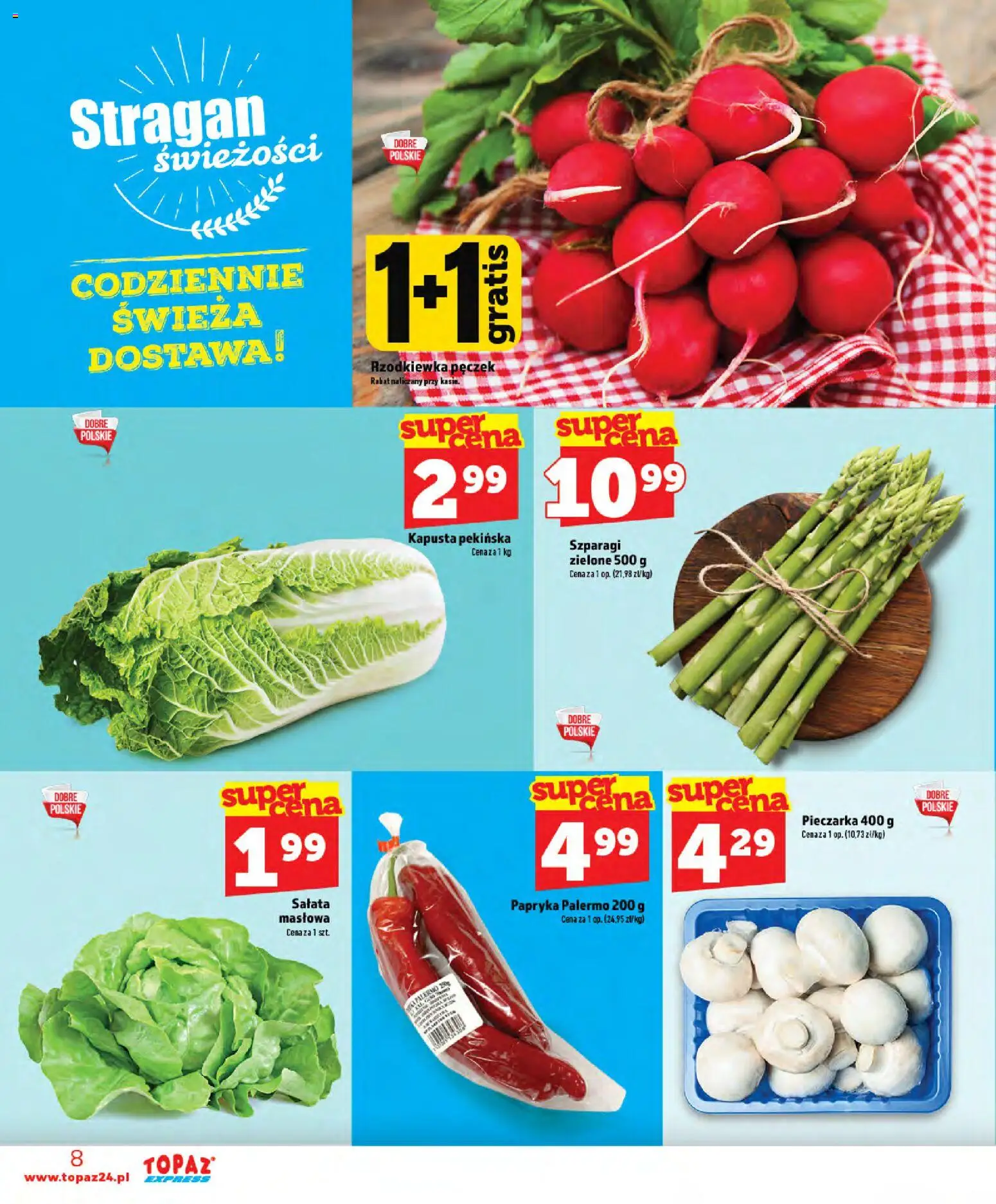 Topaz gazetka - Express od 11.06.2026 | Strona: 8 | Produkty: Kapusta, Kapusta pekińska, Papryka, Szparagi