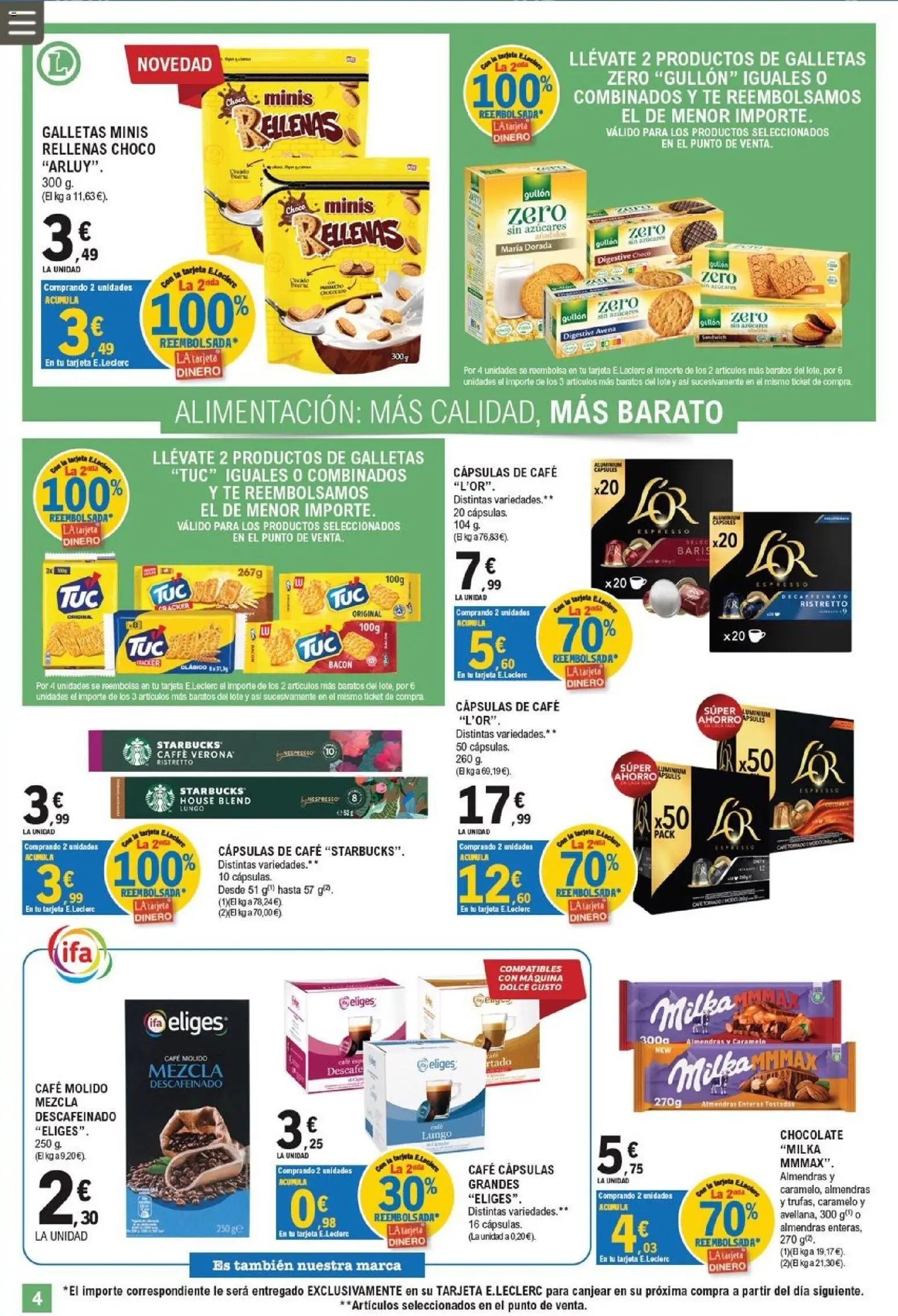 E.Leclerc Pamplona │ válido desde el 12/08/2026 | Página: 4 | Productos: Cápsulas, Tostadas, Café molido, Almendras