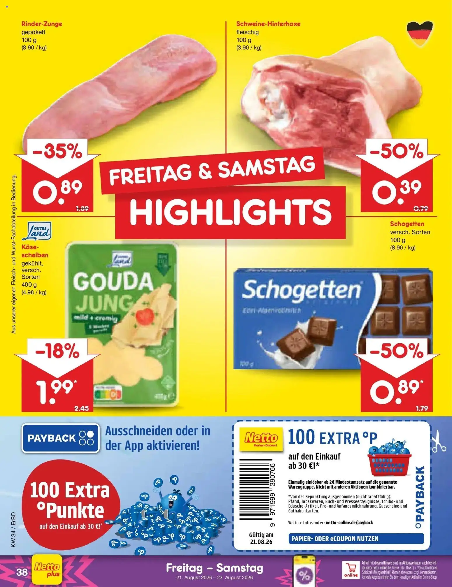 Netto Marken-Discount Prospekt Weimar – gültig ab 17.08.2026 | Seite: 60 | Produkte: Käse, Gouda, Schogetten, Fleisch