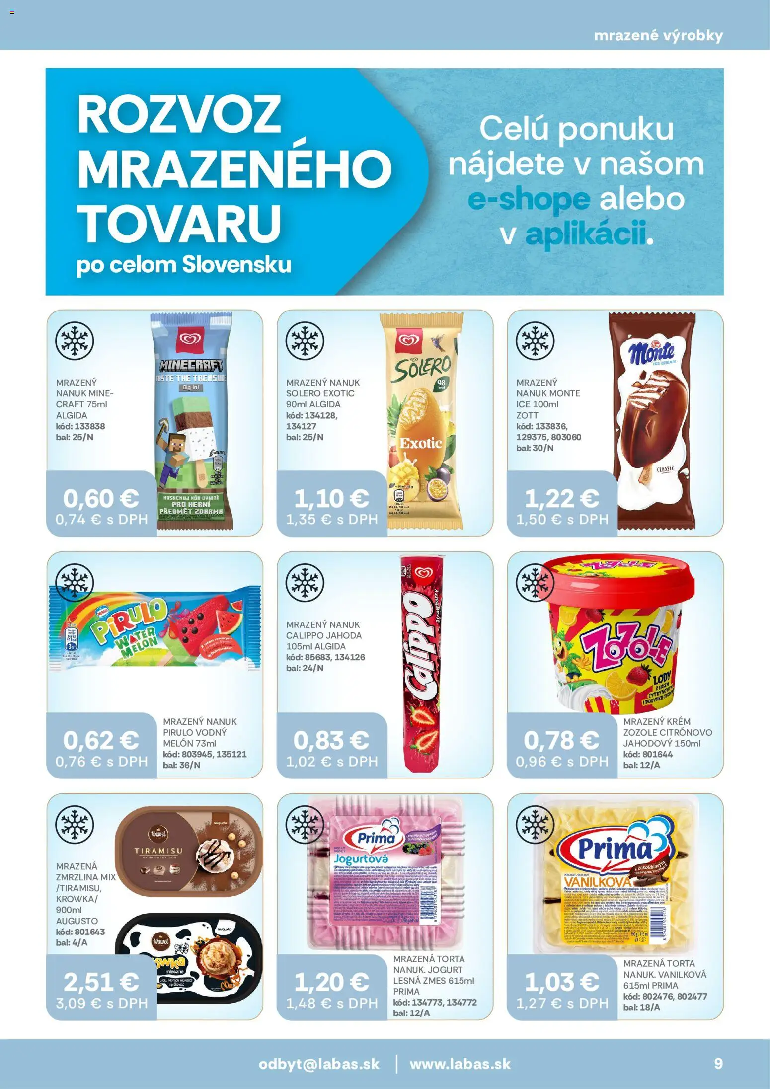 Nové Labaš akcie – leták je platný od 14.08.2026 | Strana: 9 | Produkty: Mrazená torta, Jogurt, Tiramisu, Melón