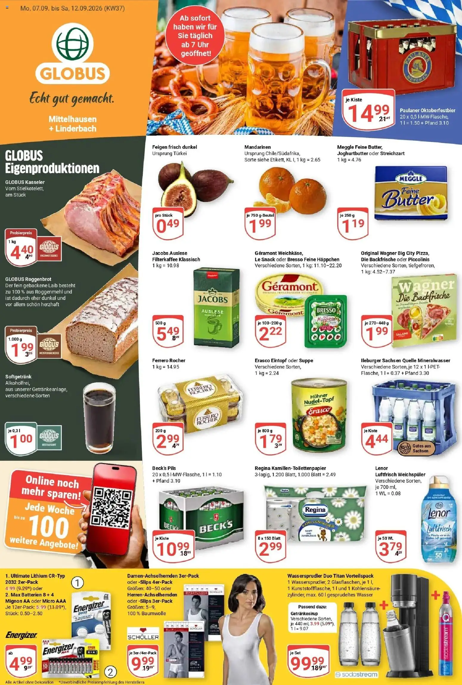 Globus Prospekt Erfurt-Linderbach – gültig ab 07.09.2026 | Seite: 3 | Produkte: Batterien, Pils, Piccolinis, Paulaner
