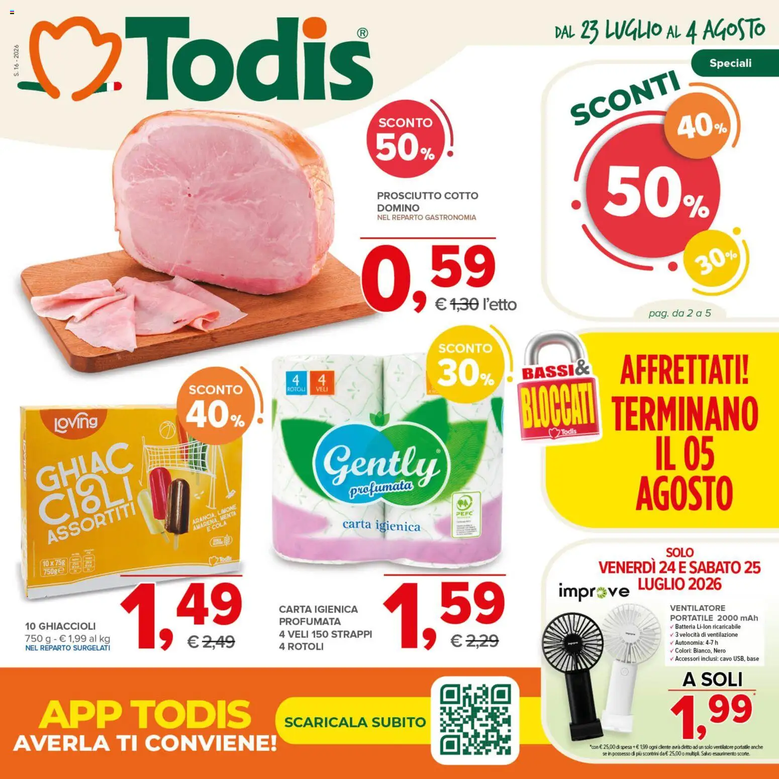 Volantino Todis del 23/07/2026 | Pagina: 1 | Prodotti: Limone, Prosciutto, Menta, Batteria