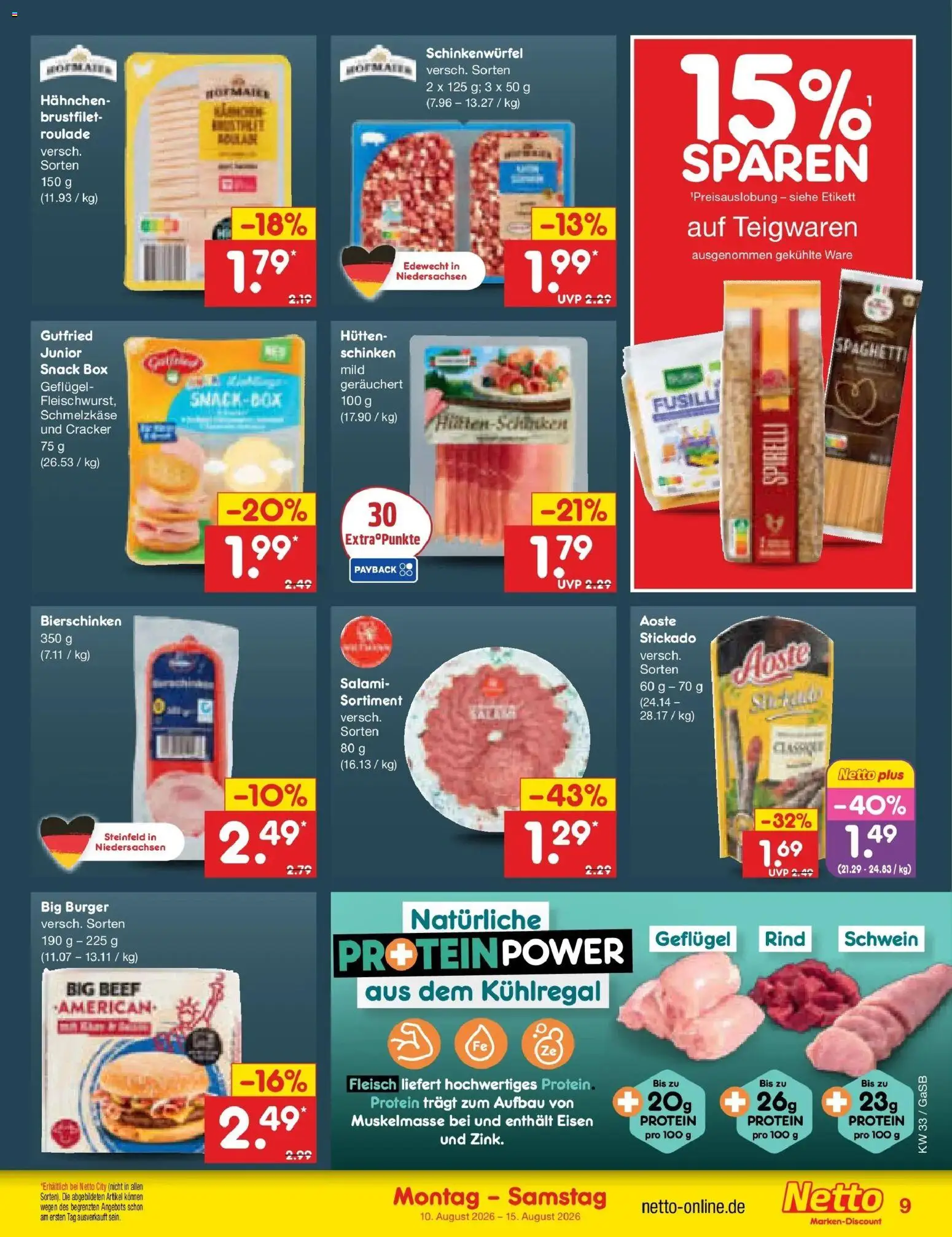 Netto Marken-Discount Prospekt – gültig ab 10.08.2026 | Seite: 9 | Produkte: Hahnchen, Box, Burger, Schinken