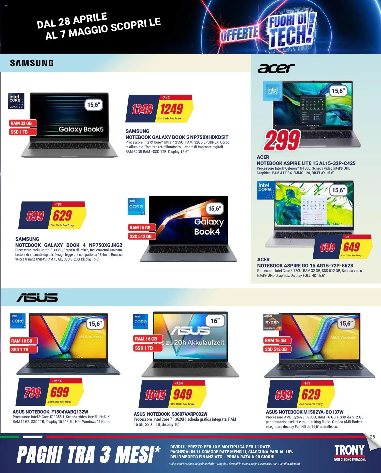 Volantino Trony del 28.04.2026 | Pagina: 25 | Prodotti: Notebook, Video, Fan, Samsung