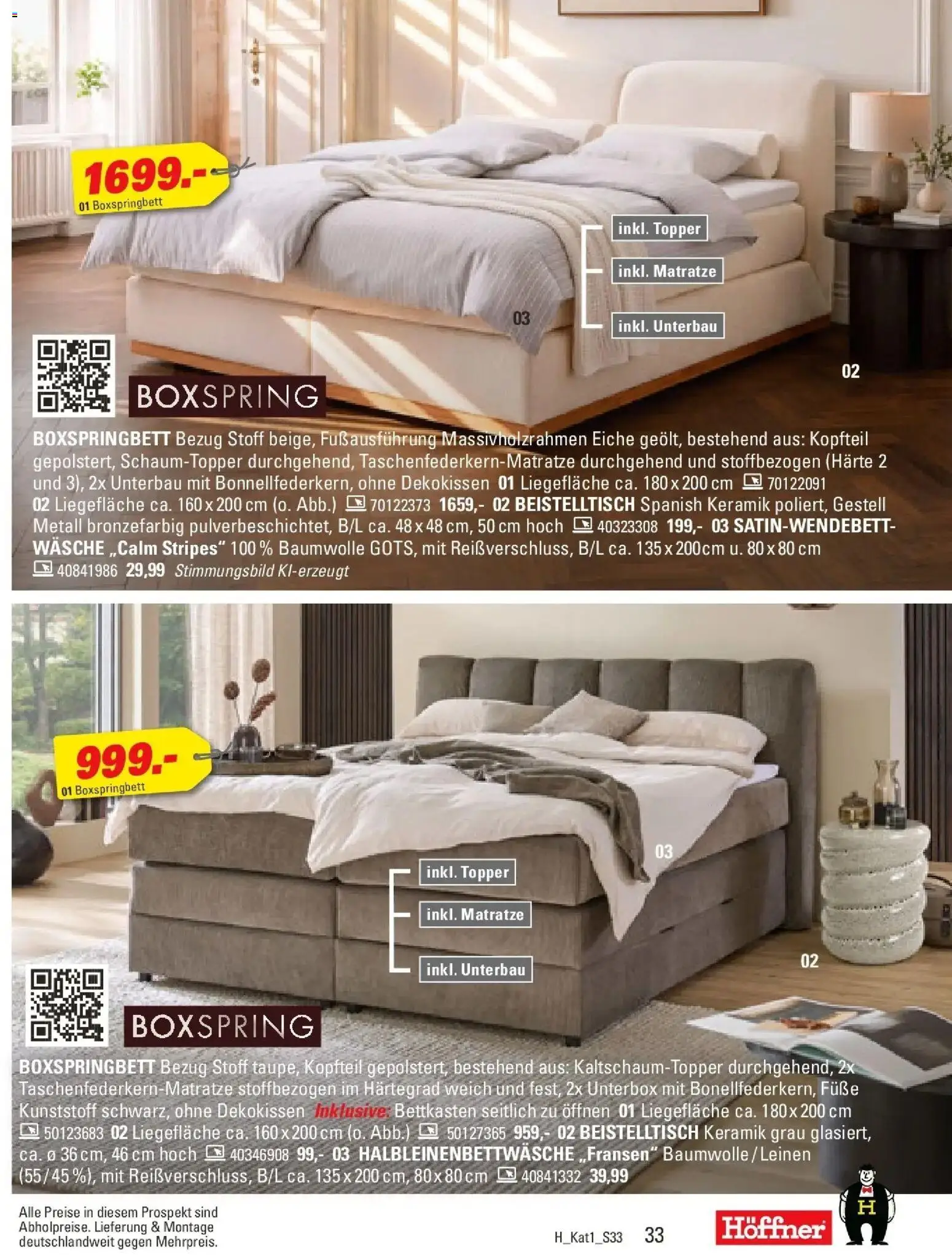 Höffner Prospekt Schönefeld – gültig ab 28.09.2026 | Seite: 33 | Produkte: Beistelltisch, Matratze, Boxspringbett, Topper