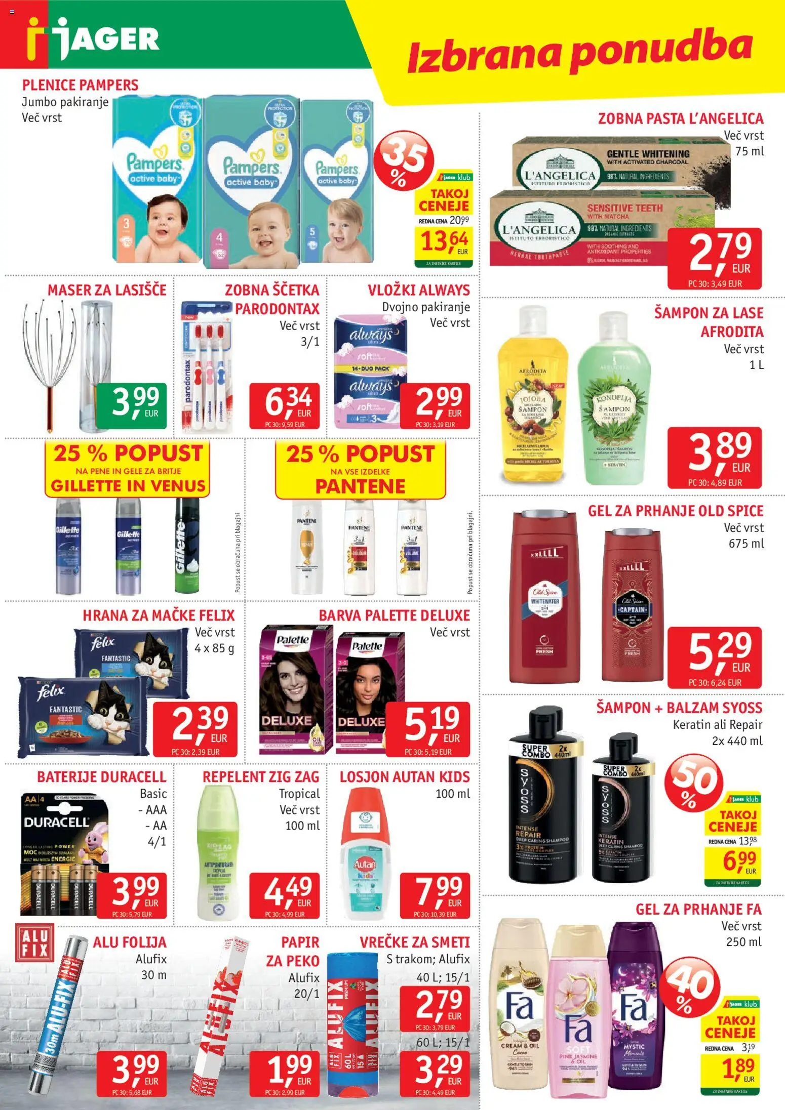 Novi Jager katalog ponudbe – veljaven od 20.05.2026 | Stran: 14 | Izdelki: Repelent, Plenice, Hrana za mačke, Zobna pasta