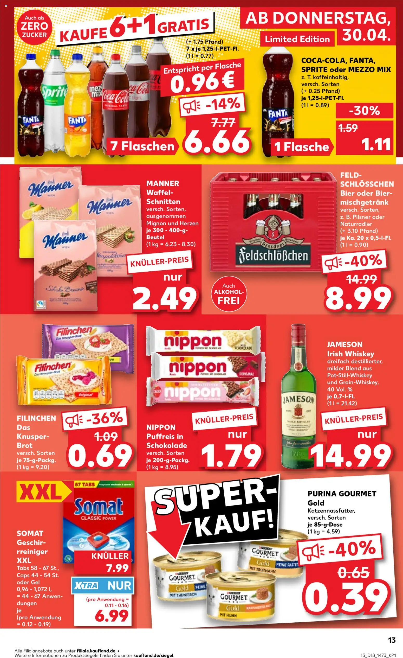 Kaufland Prospekt Frankfurt (Oder)	 – gültig ab 30.04.2026 | Seite: 13 | Produkte: Schokolade, Jameson, Oder mezzo mix, Purina gourmet gold