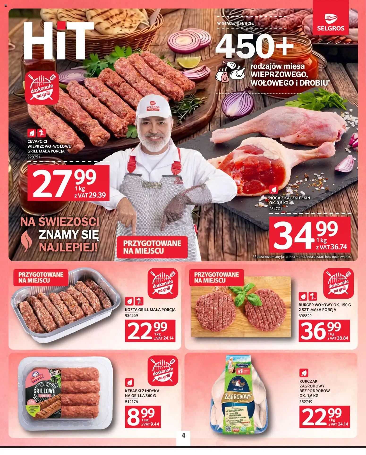 Selgros cash&carry gazetka od 16.07.2026 | Strona: 4 | Produkty: Burger wołowy, Grill, Noga z kaczki, Kurczak zagrodowy