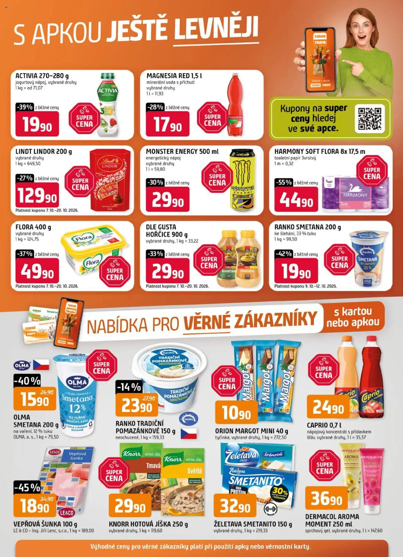 Trefa leták - Nabídka pro věrné zákazníky od 07.10.2026 | Strana: 1 | Produkty: Jíška, Energetický nápoj, Flora, Kuchyně
