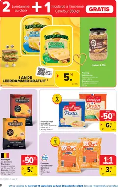 Fromage râpé cheddar Carrefour, 150 g - Voorbeeld van een folder van Carrefour, geldig van 16/09/2026 | Pagina: 8 | Producten: Pasta, Cheddar, Gruyère, Mosterd