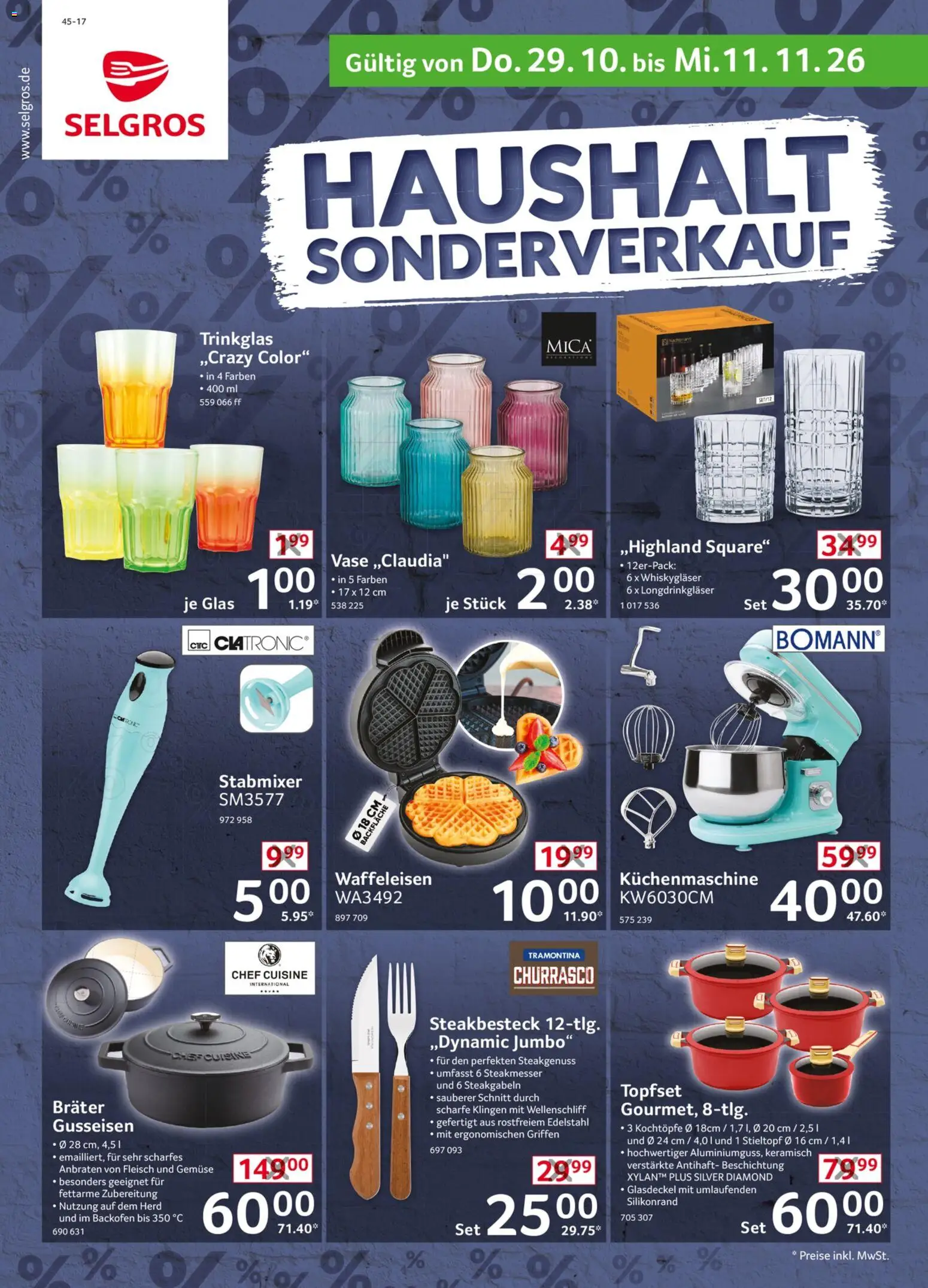 Selgros Haushalt Sonderverkauf – gültig ab 29.10.2026 | Seite: 1 | Produkte: Herd, Vase, Gemüse, Fleisch