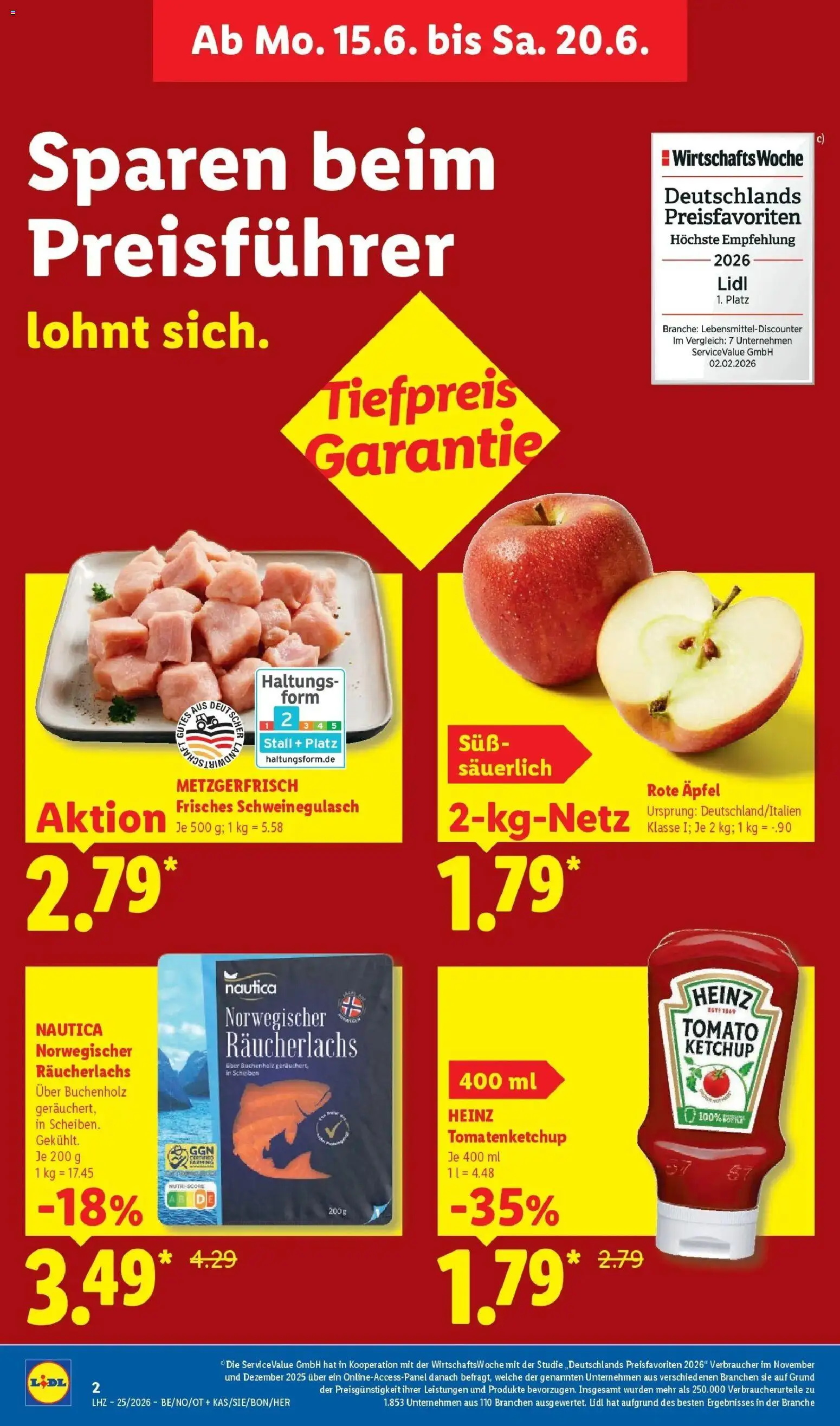 Lidl Prospekt Einbeck – gültig ab 15.06.2026 | Seite: 6 | Produkte: Schweinegulasch, Äpfel, Räucherlachs, Ketchup