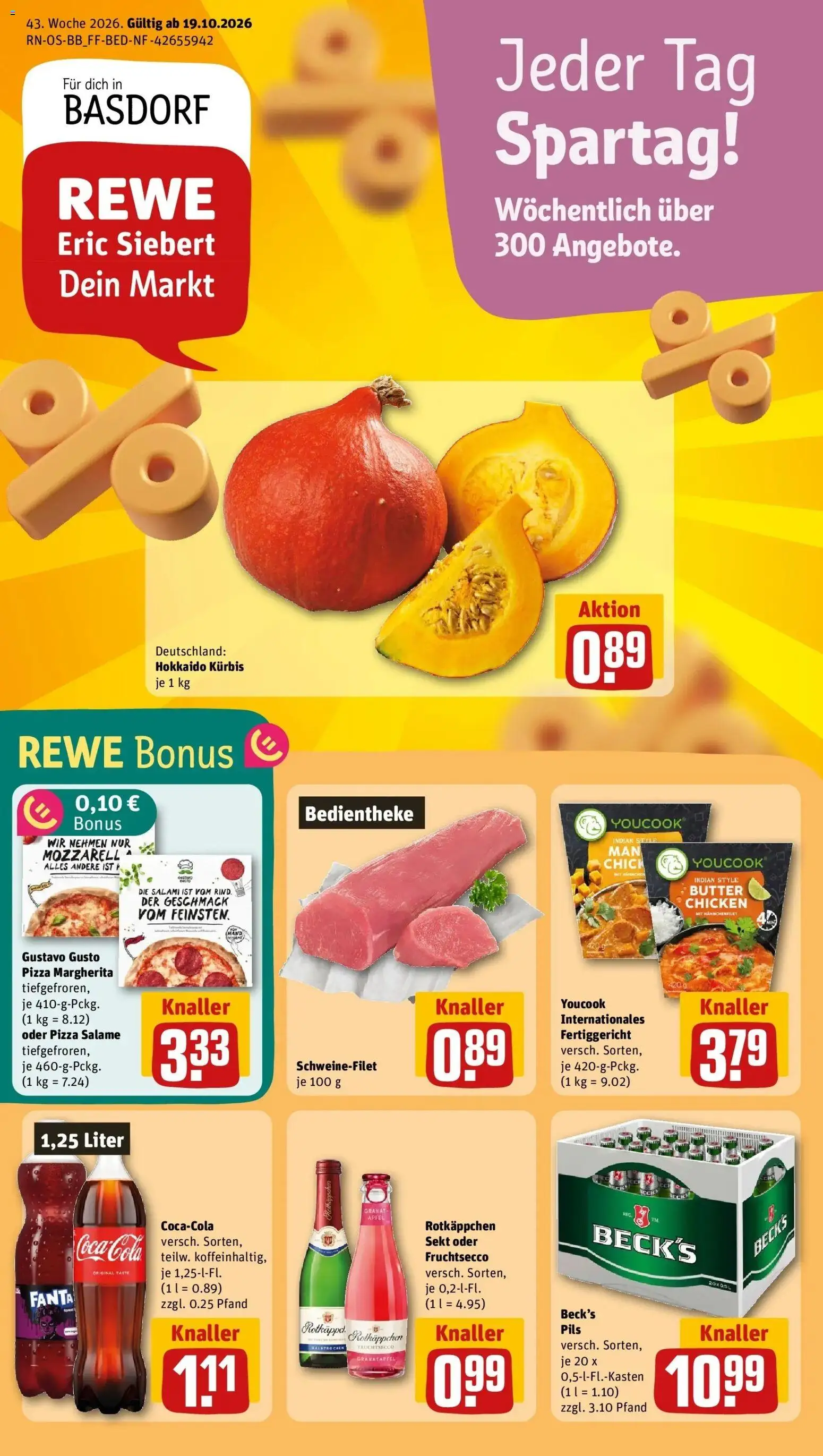 REWE Prospekt ab 19.10.2026 zum Blättern » Angebote | Seite: 1 | Produkte: Youcook, Pils, Äpfel, Fruchtsecco